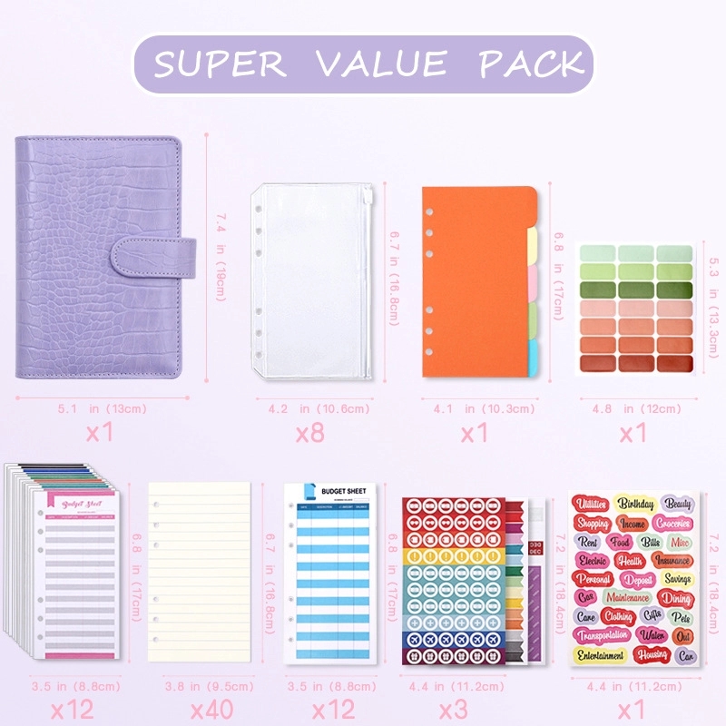 PU Leather A6 Budget Planner Binder Notebook 9