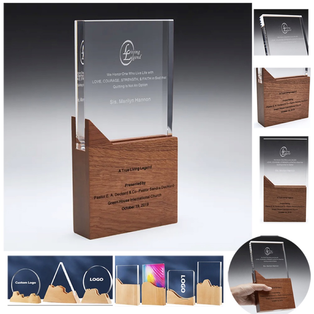 Engraved Crystal Trophy Award With Wooden Base 2