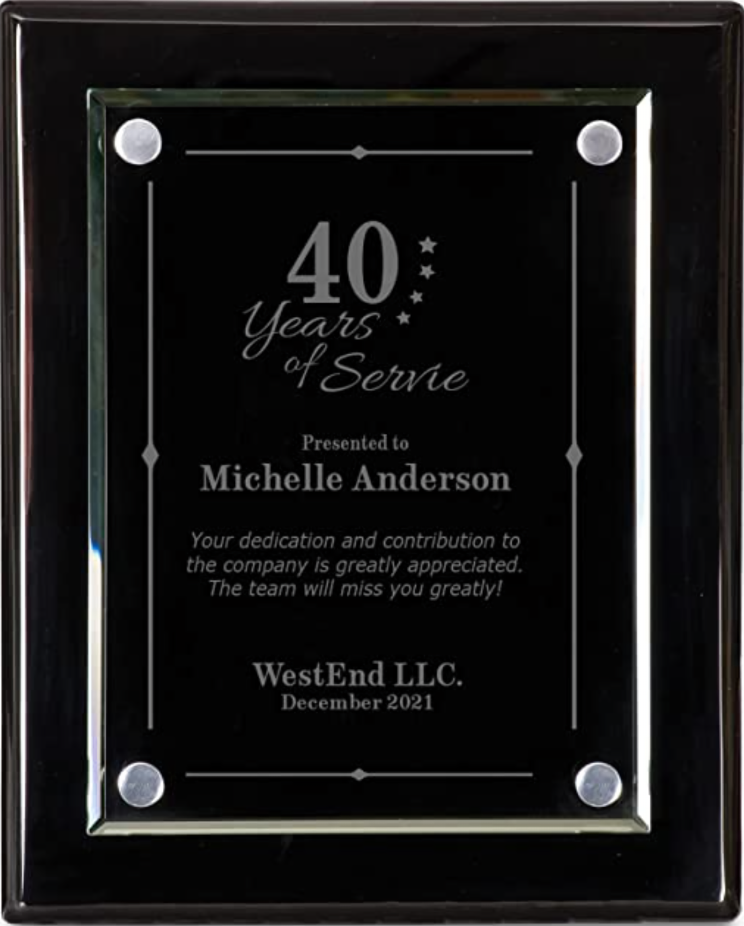 Black Piano Finish Plaque w/Acrylic Plate (Various Sizes) 10