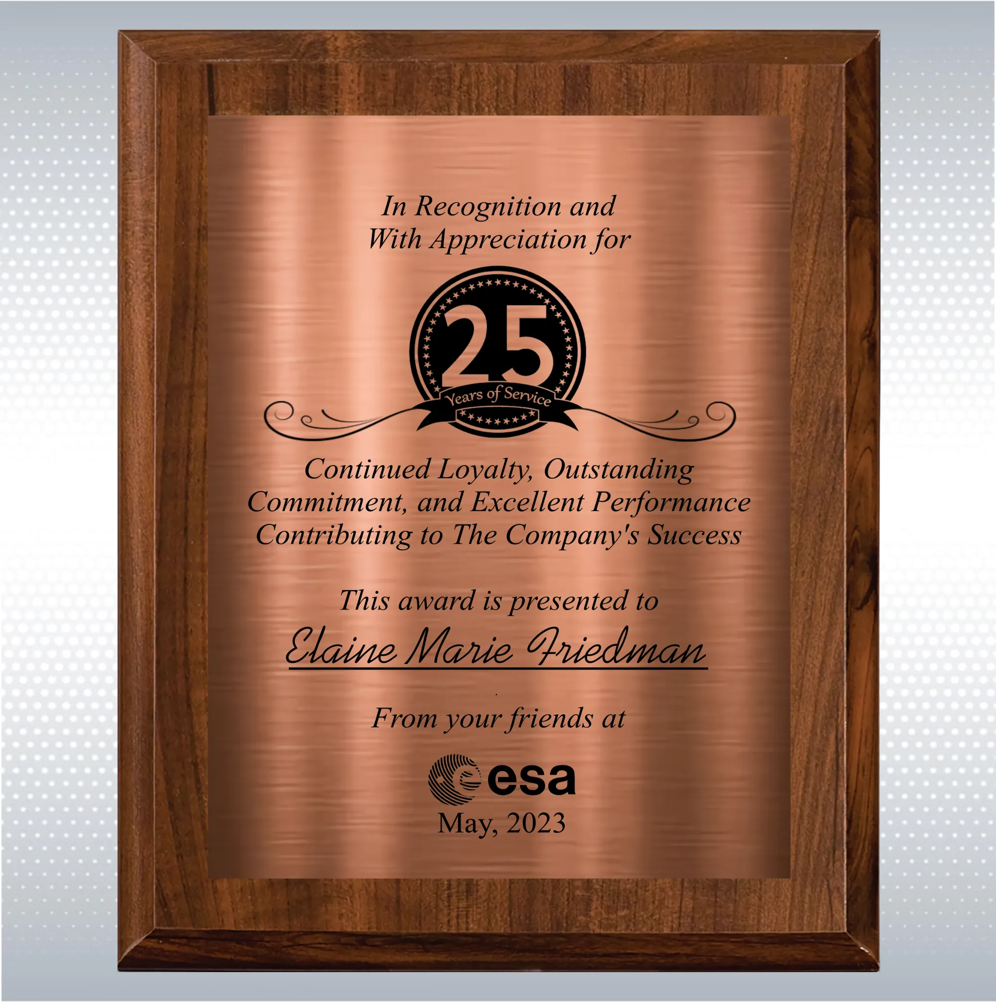 Cherry Finish Years of Service Gift Award 15