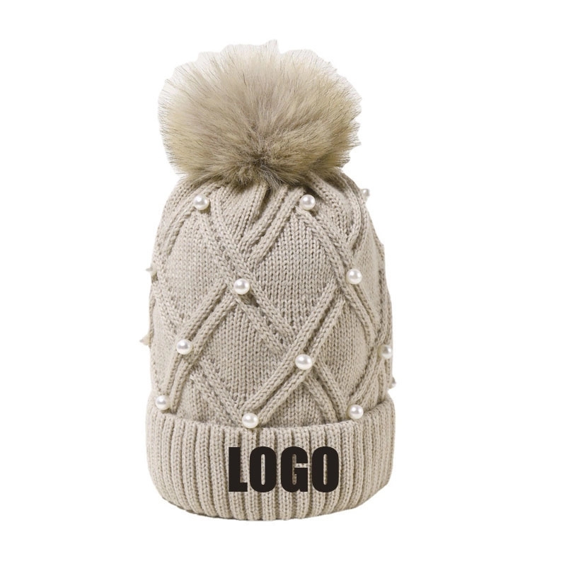 Custom Womens Winter Beanie Hat with pearl 2