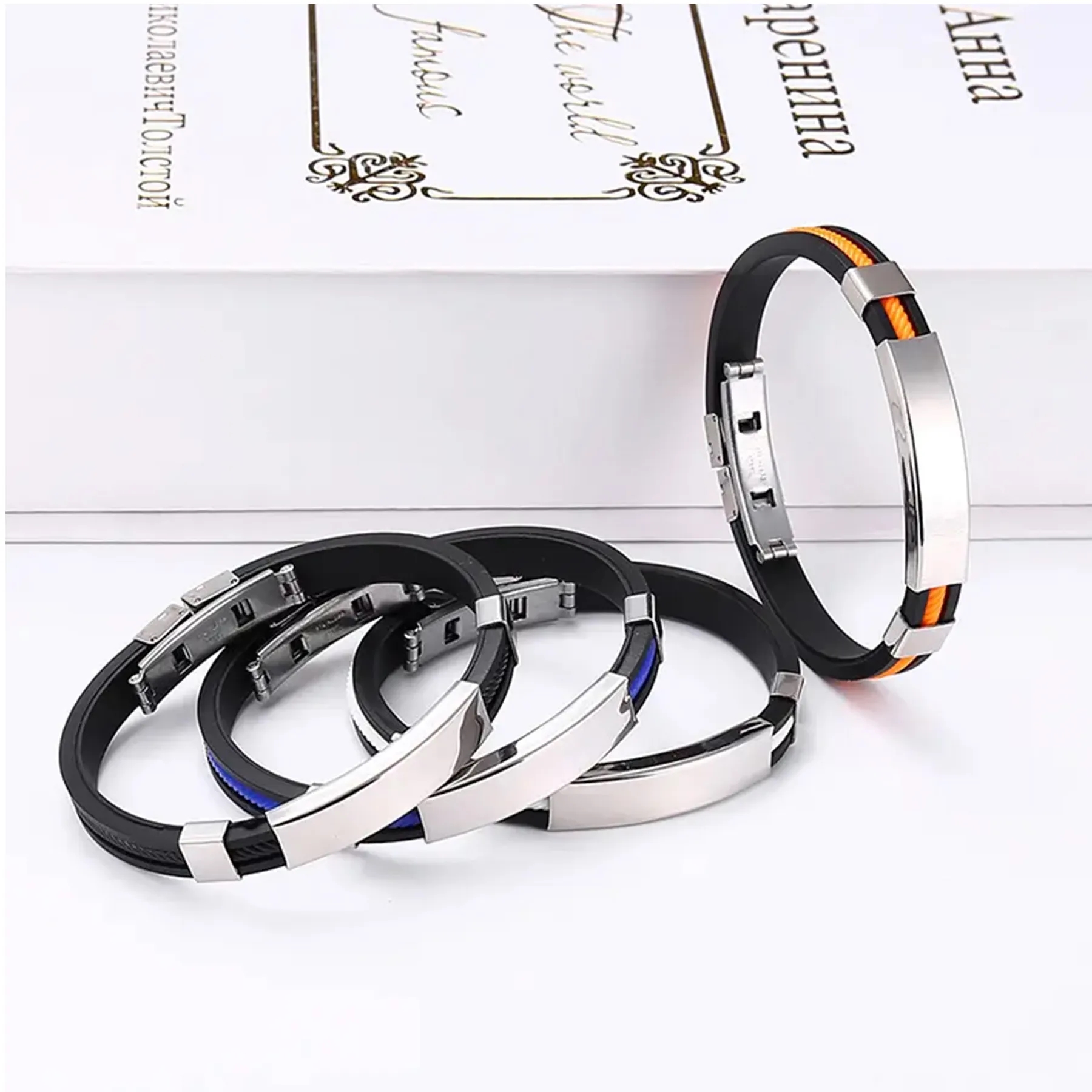 Colorful Silicone Bracelet Stainless Steel Silver Plating 3