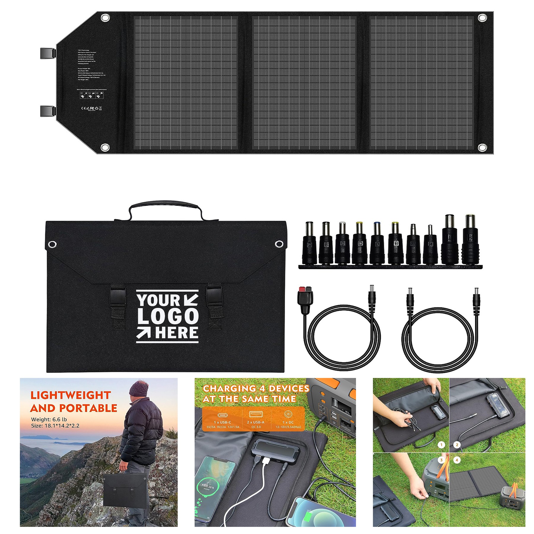 10 Connectors 60W Portable Foldable Solar Generator Panel 3