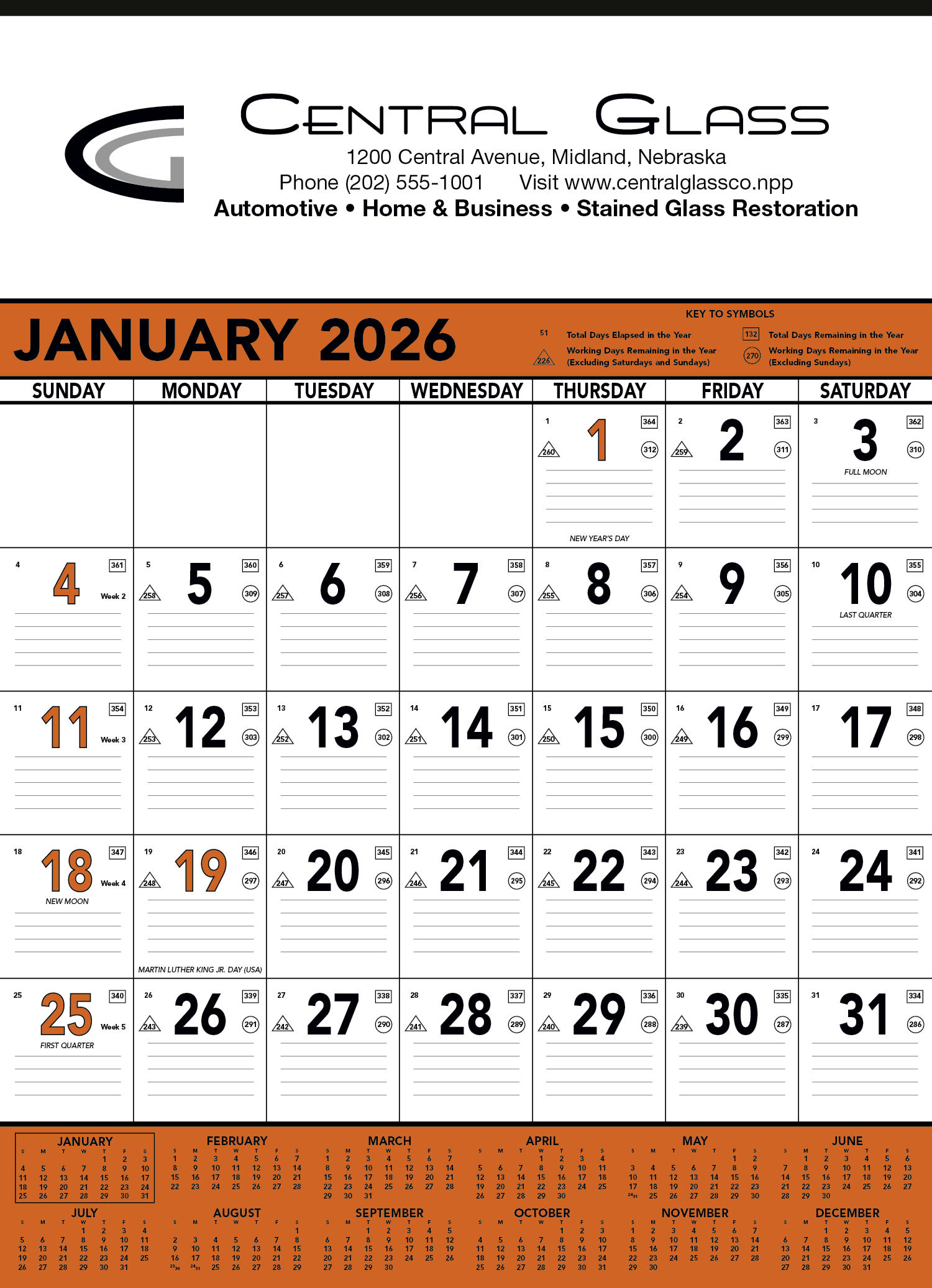 Triumph® Calendars Orange & Black Contractor Memo Calendar 10