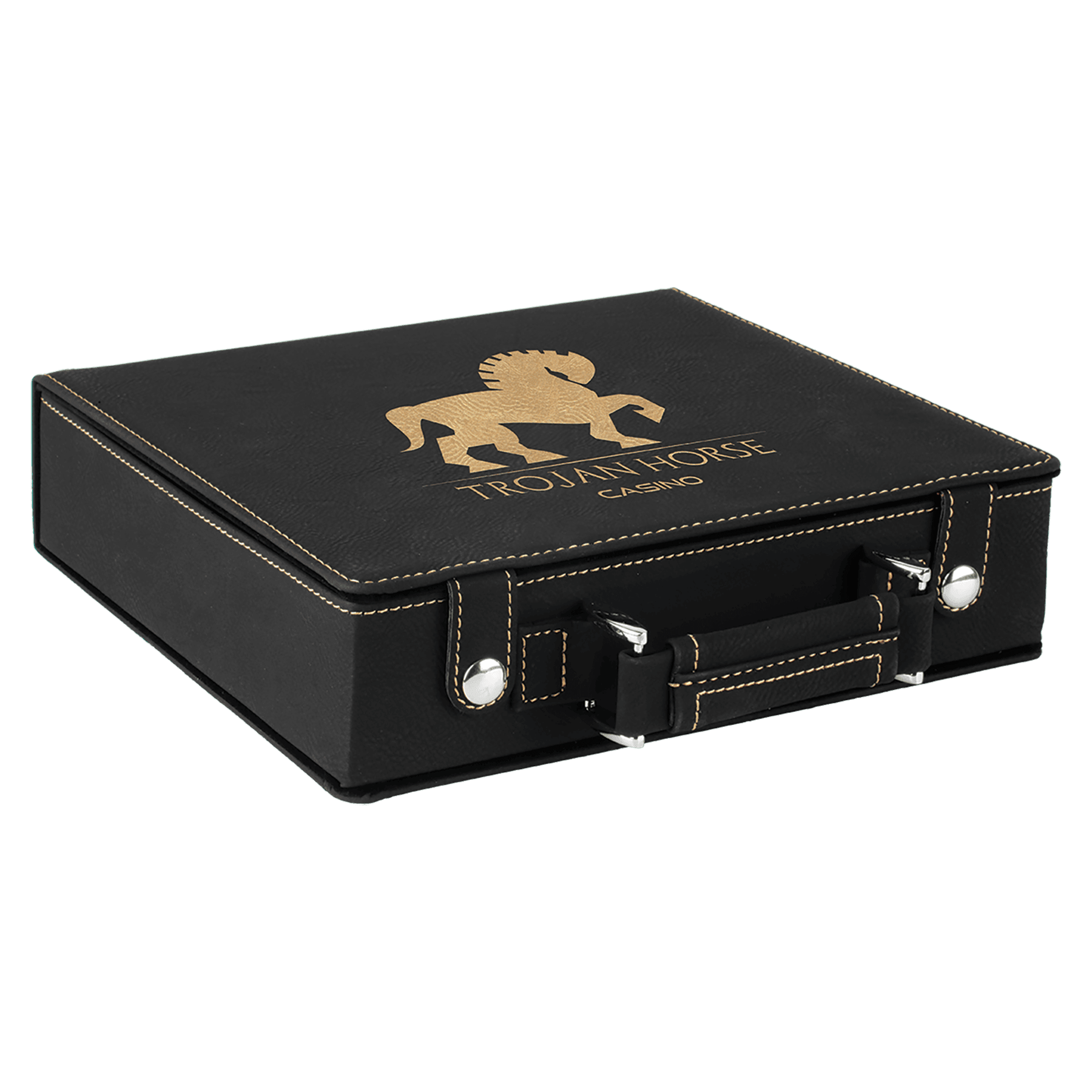 Black/Gold Leatherette 100 Chip Poker Set 3