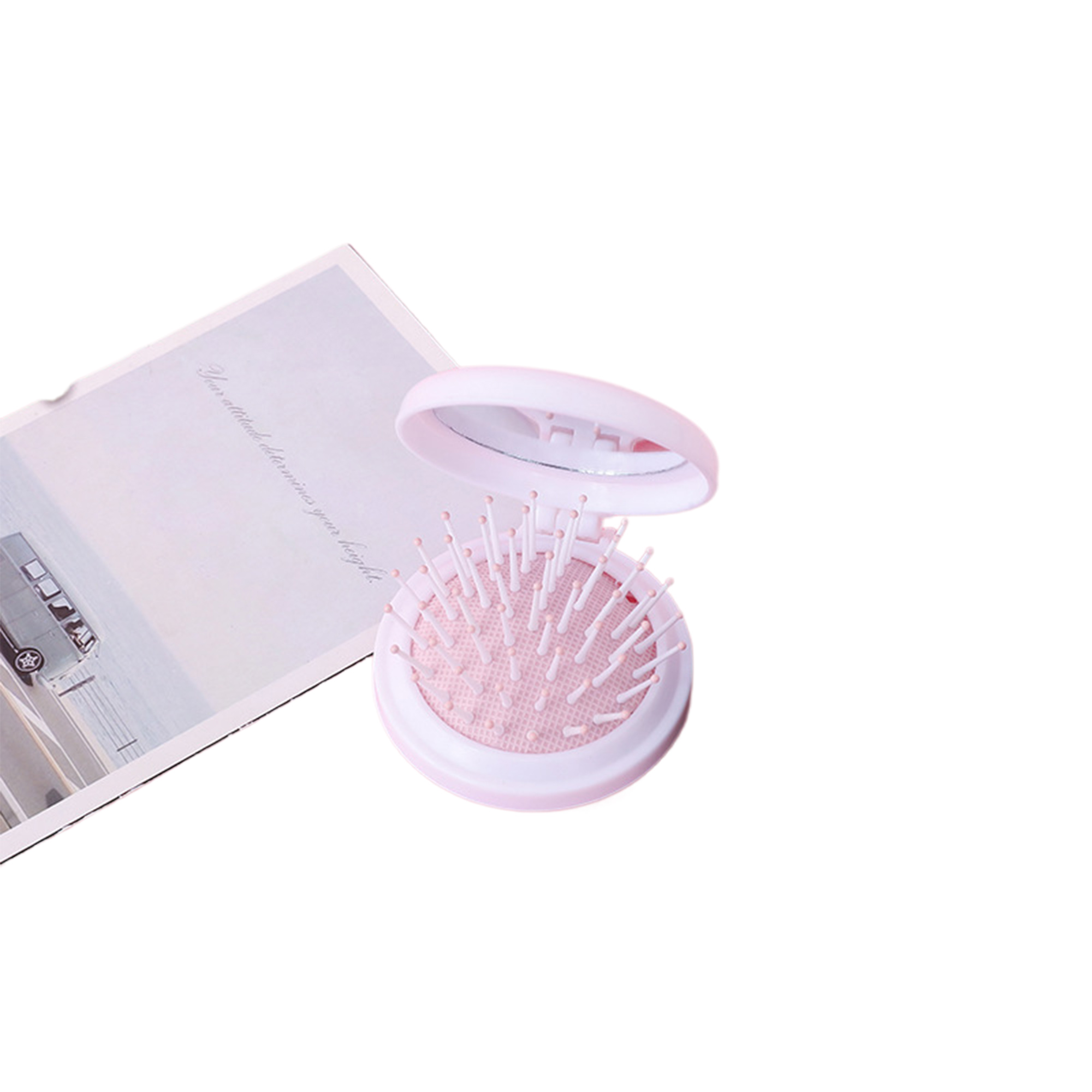 MOQ100 Compact Folding Hair Comb with Built-in Mirror 3