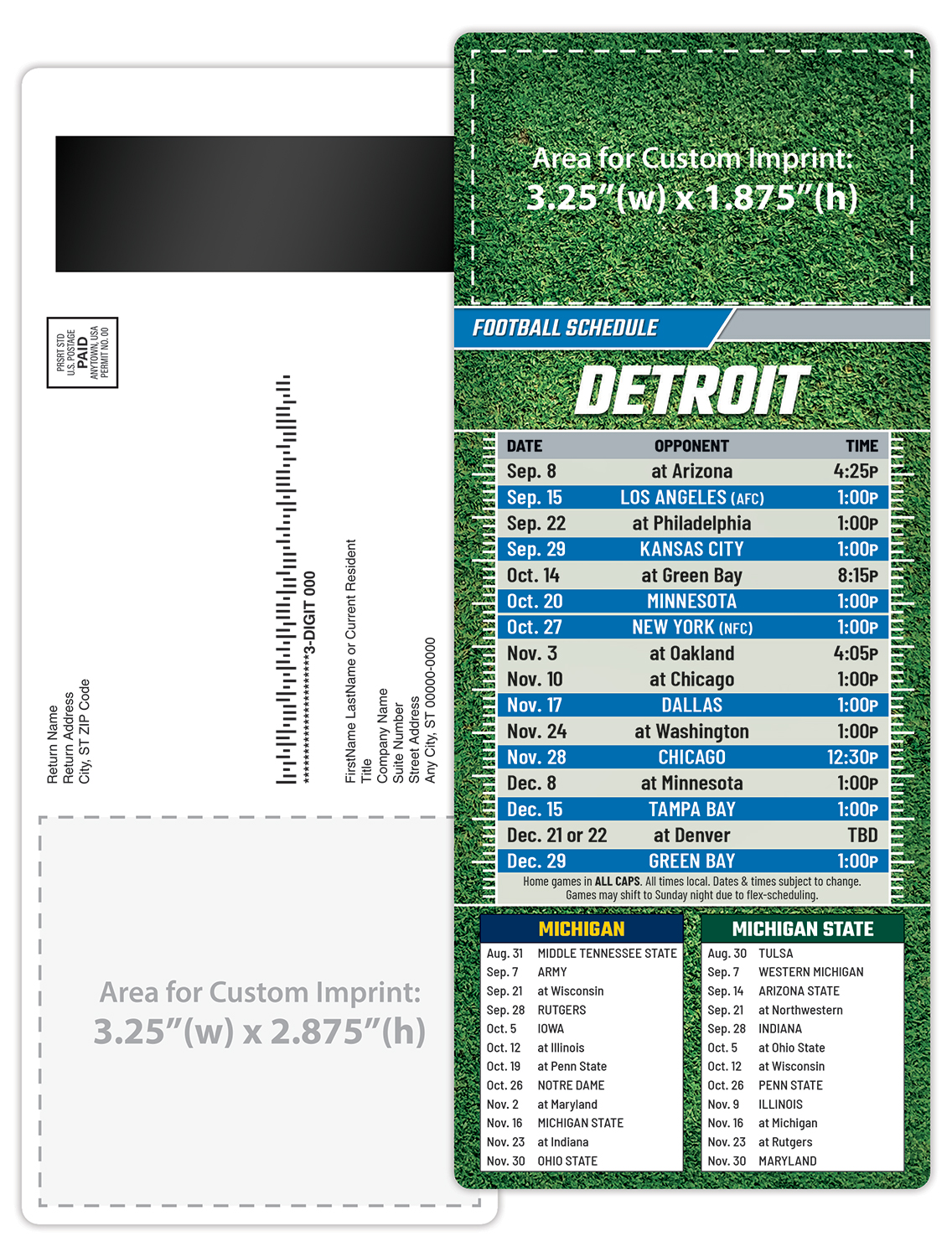 Football Schedule Laminated Card/Postcard with Magnet Strip 3.5x8.5 - 14 pt. 4