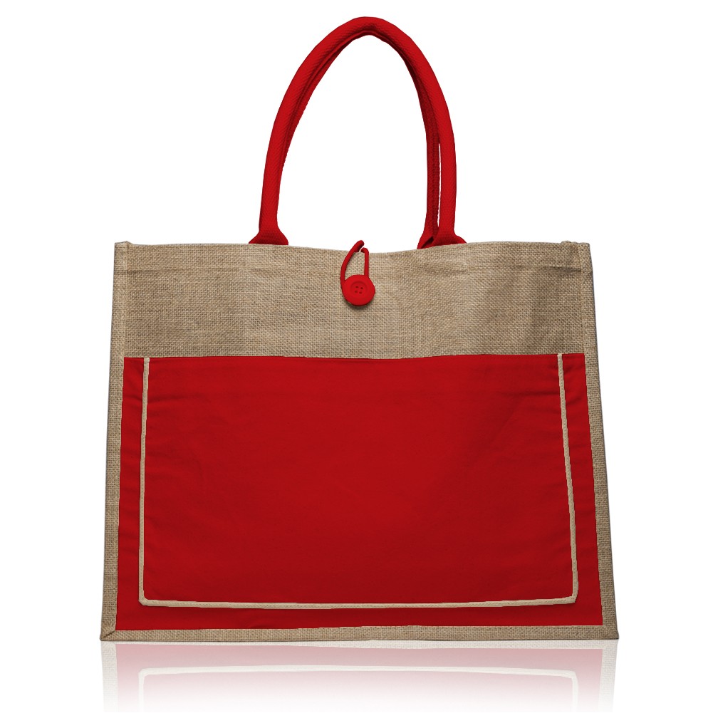Two tone Jute Tote Bag w/ Front Pocket & Colored Handles & Gusset, custom tote bag with logo imprint 13