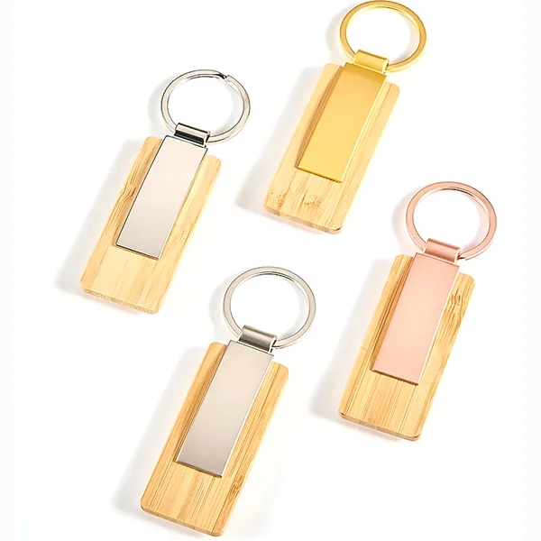 Rectangular Bamboo and Metal Keychains 2