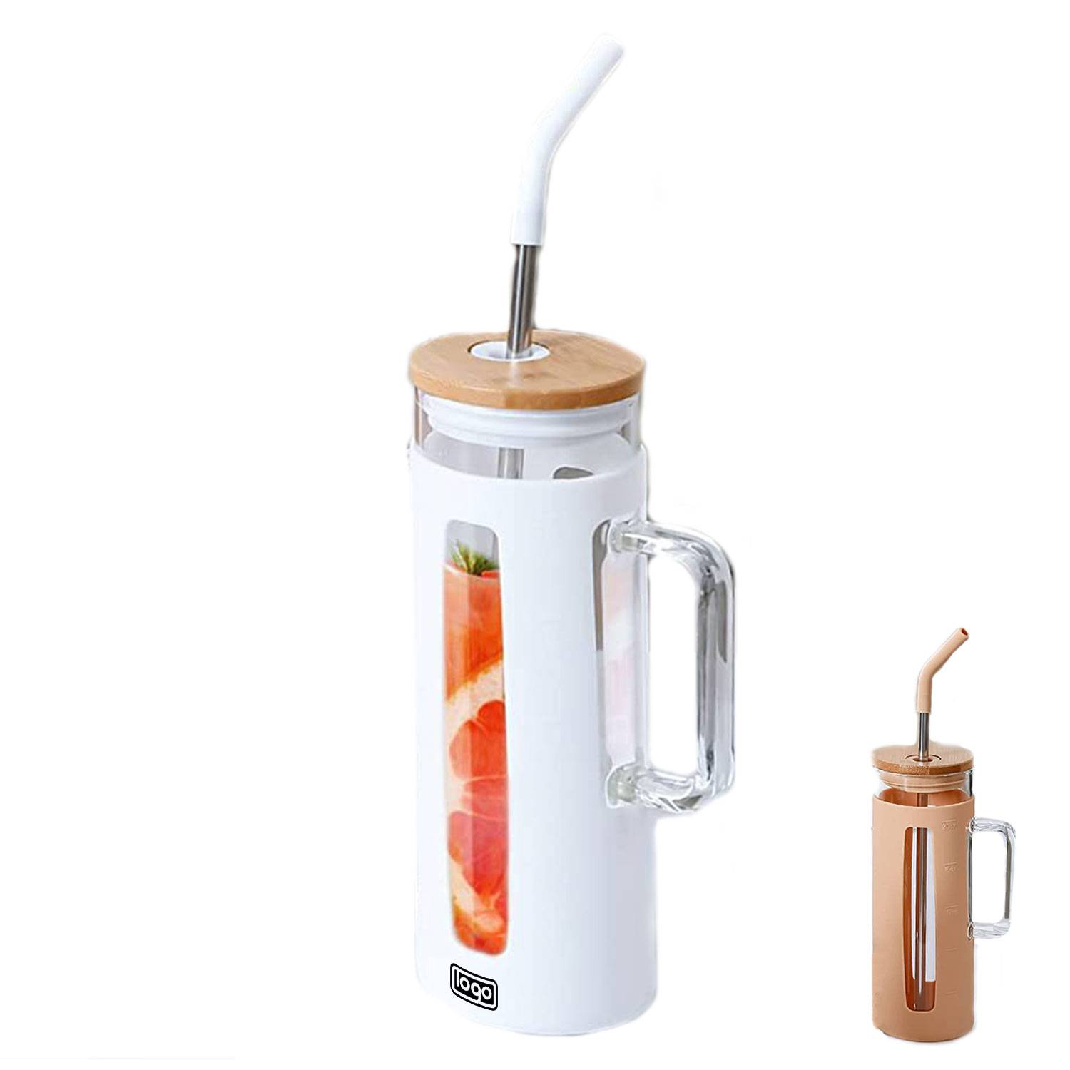 20oz BPA Free Glass Straw Tumbler w/ Handle 2