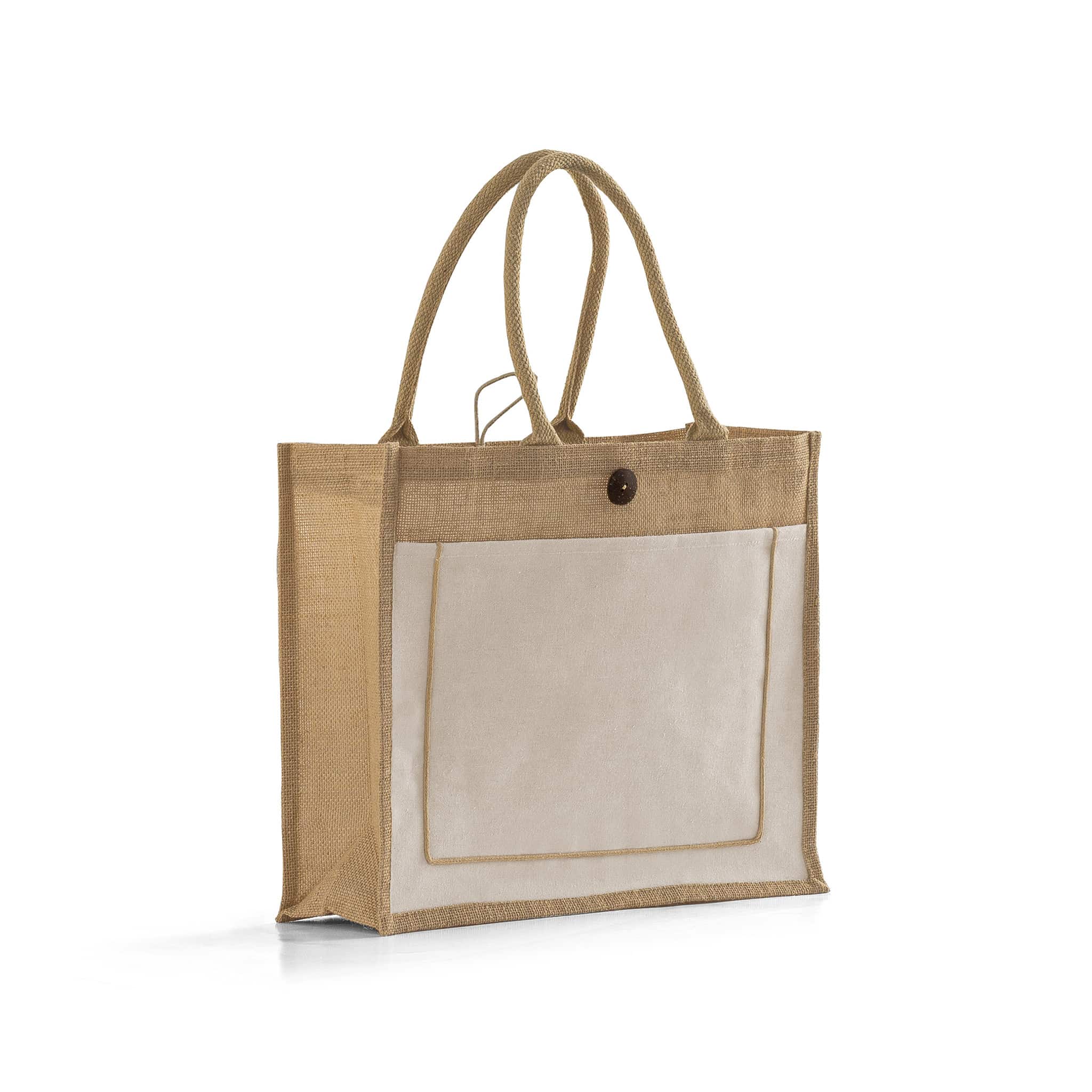 Button-Closure Jute Tote Bag 1