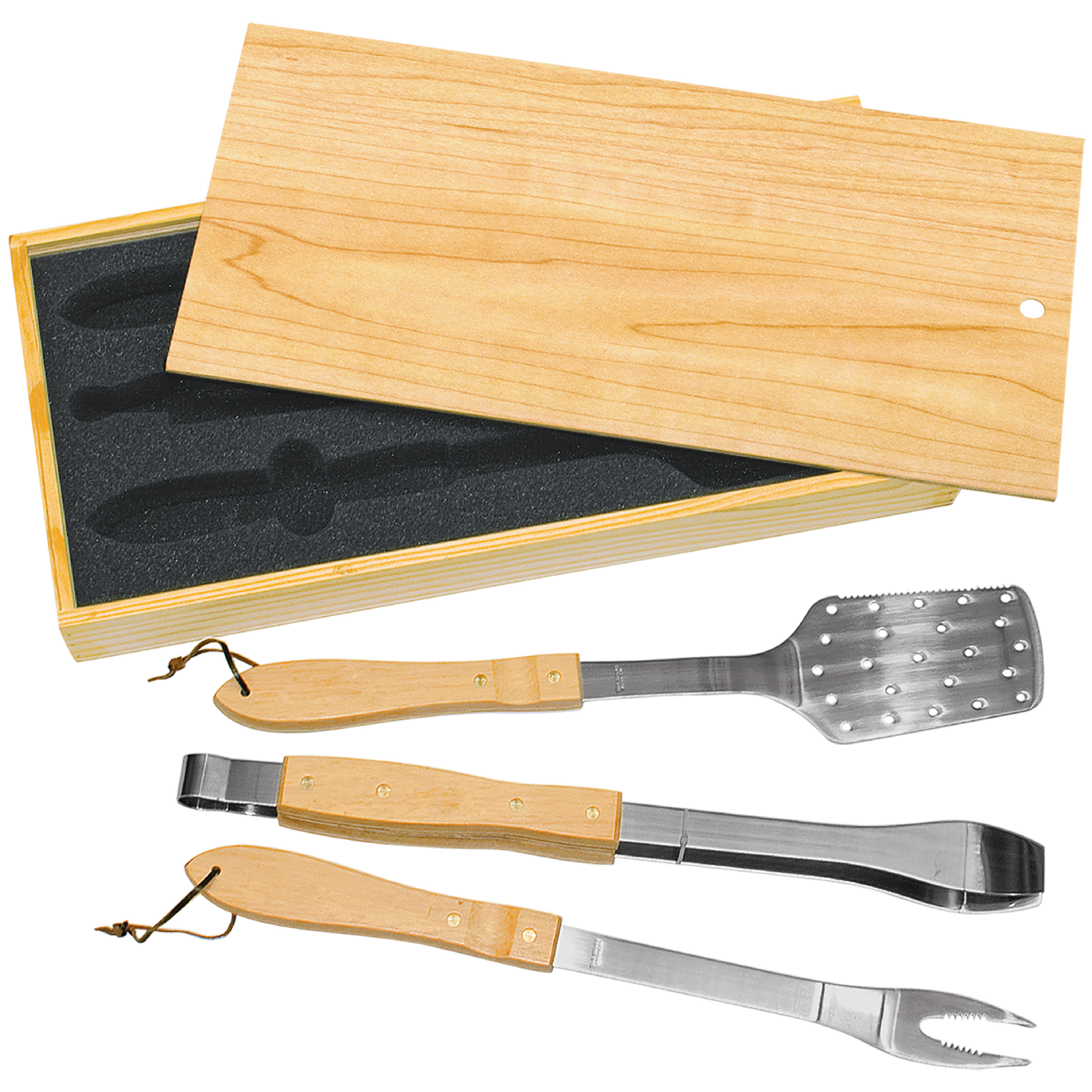 3-Piece BBQ Set in Wooden Pine Box 4