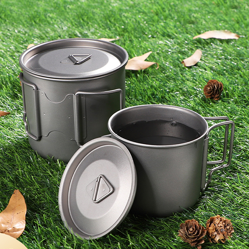 Camping Titanium Cup with Lid Pure Titanium Outdoor Mug Camping Folding Cup