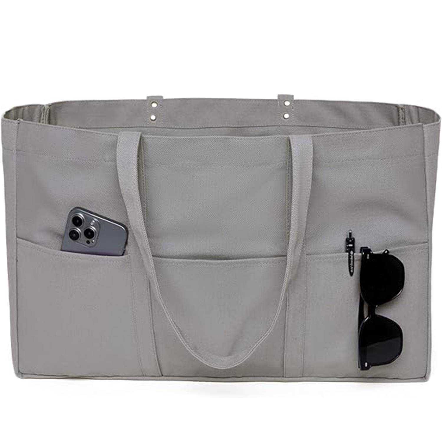 Large Capacity Canvas Tote Bag w/ Pocket for Work Travel, custom tote bag with logo imprint 3