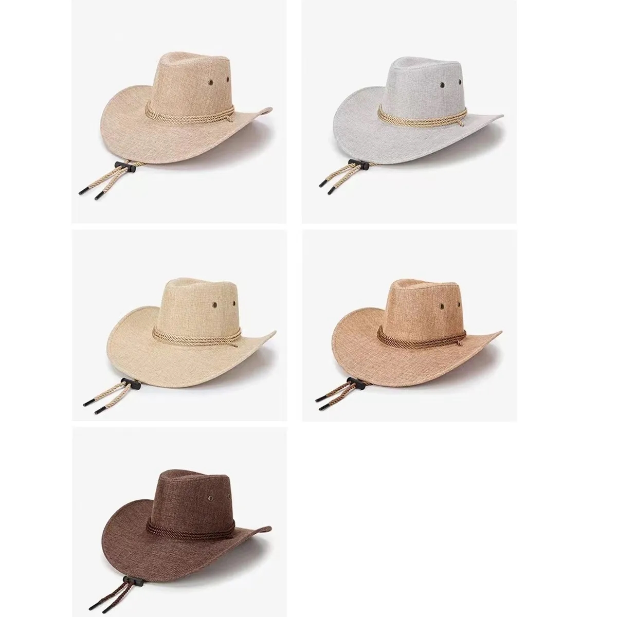 Men's Outdoor Beach Western Cowboy Wide Brim Linen Sun Hat 3