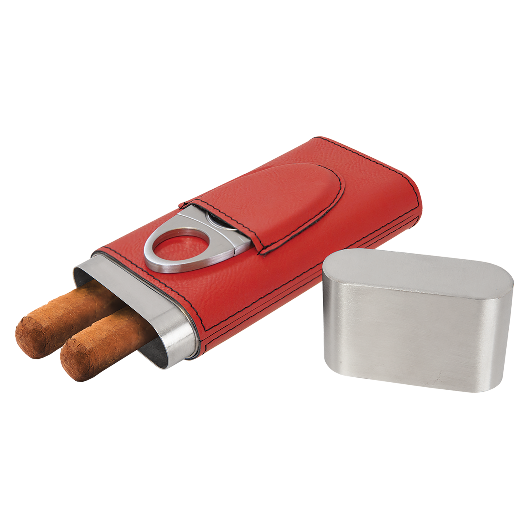 Red Leatherette Cigar Case w/ Cutter 3
