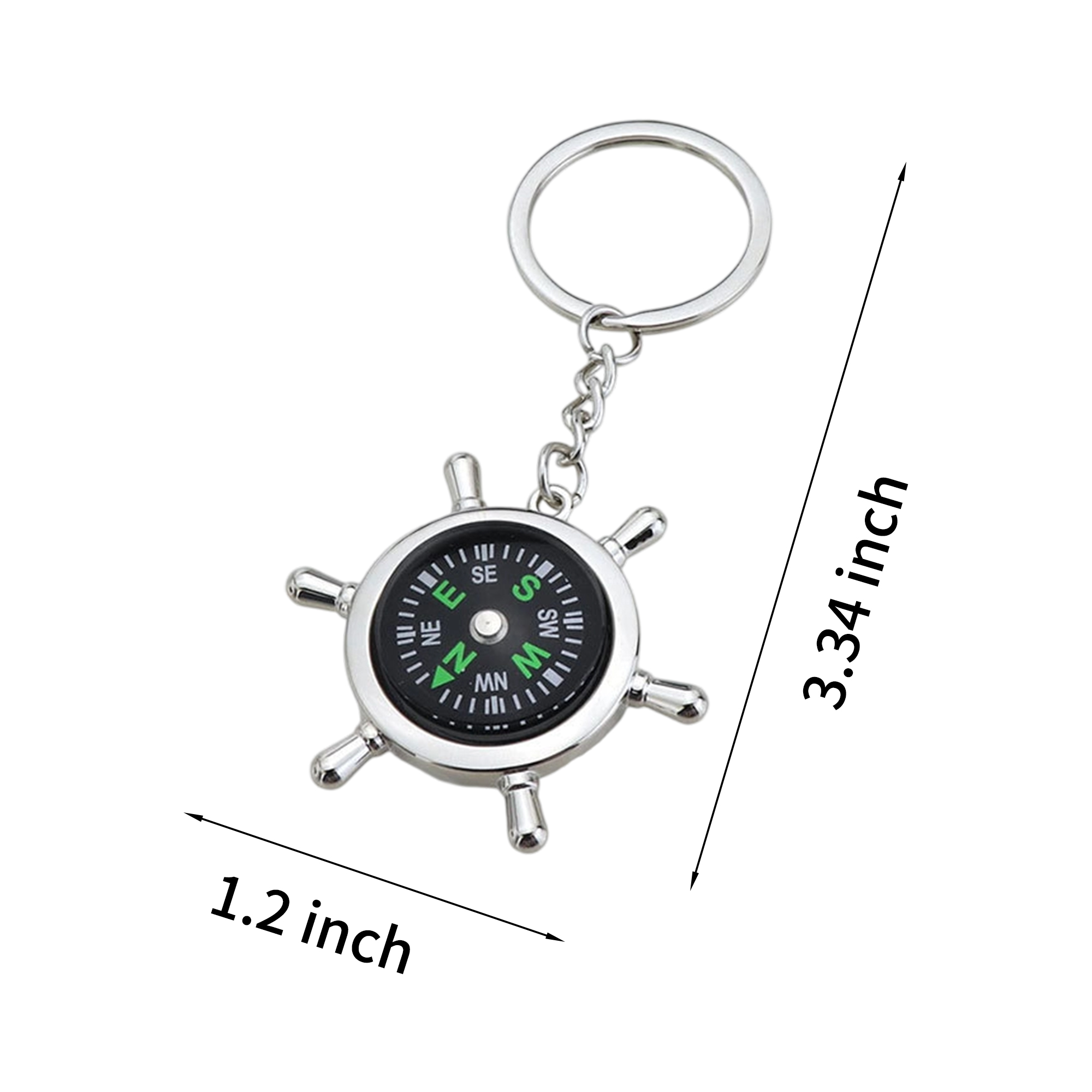 Metal Compass Key Chain With Laser Mark 3.34" 1