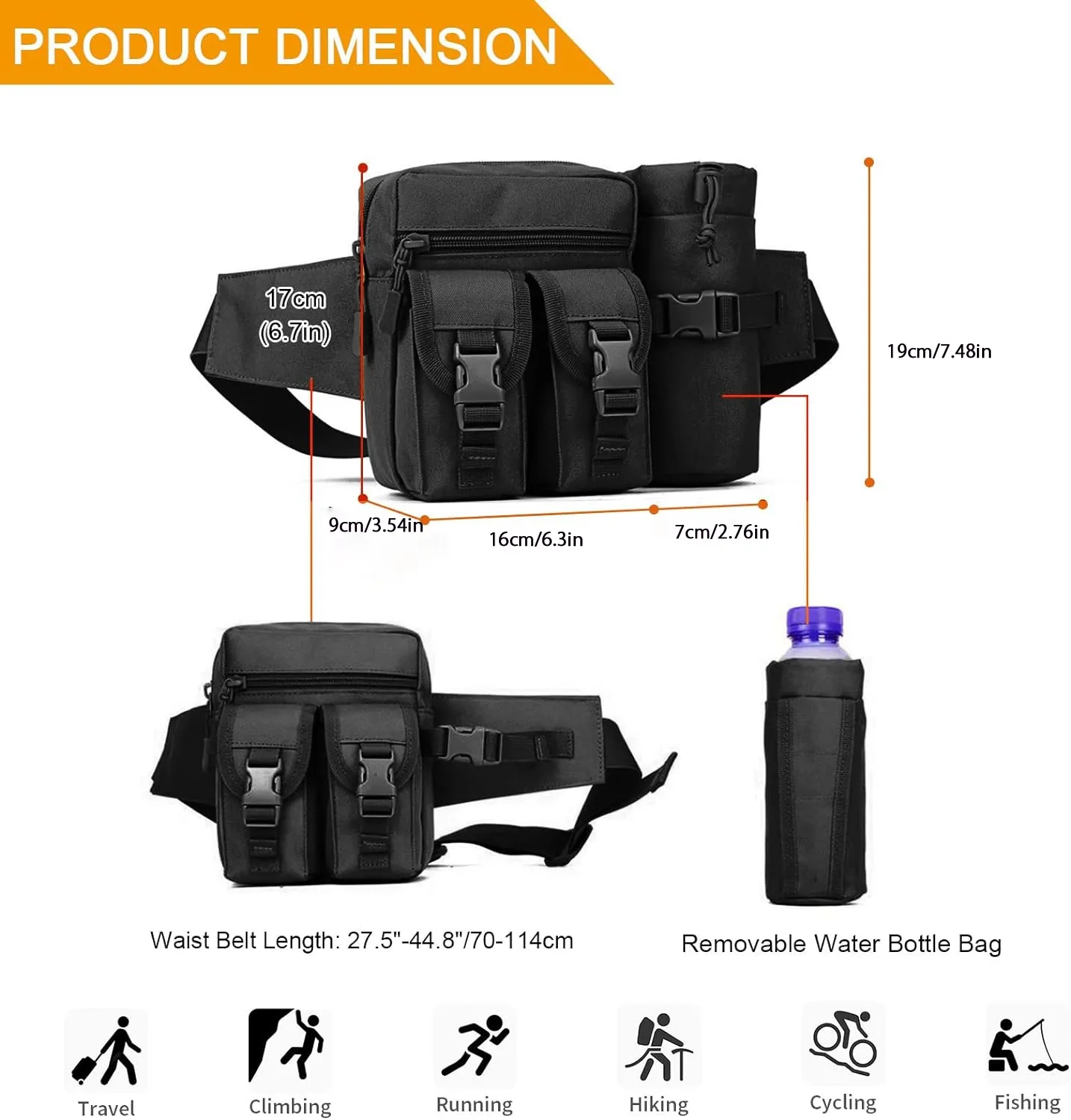 Military Tactical Waist Bag with Water Bottle Holder 2