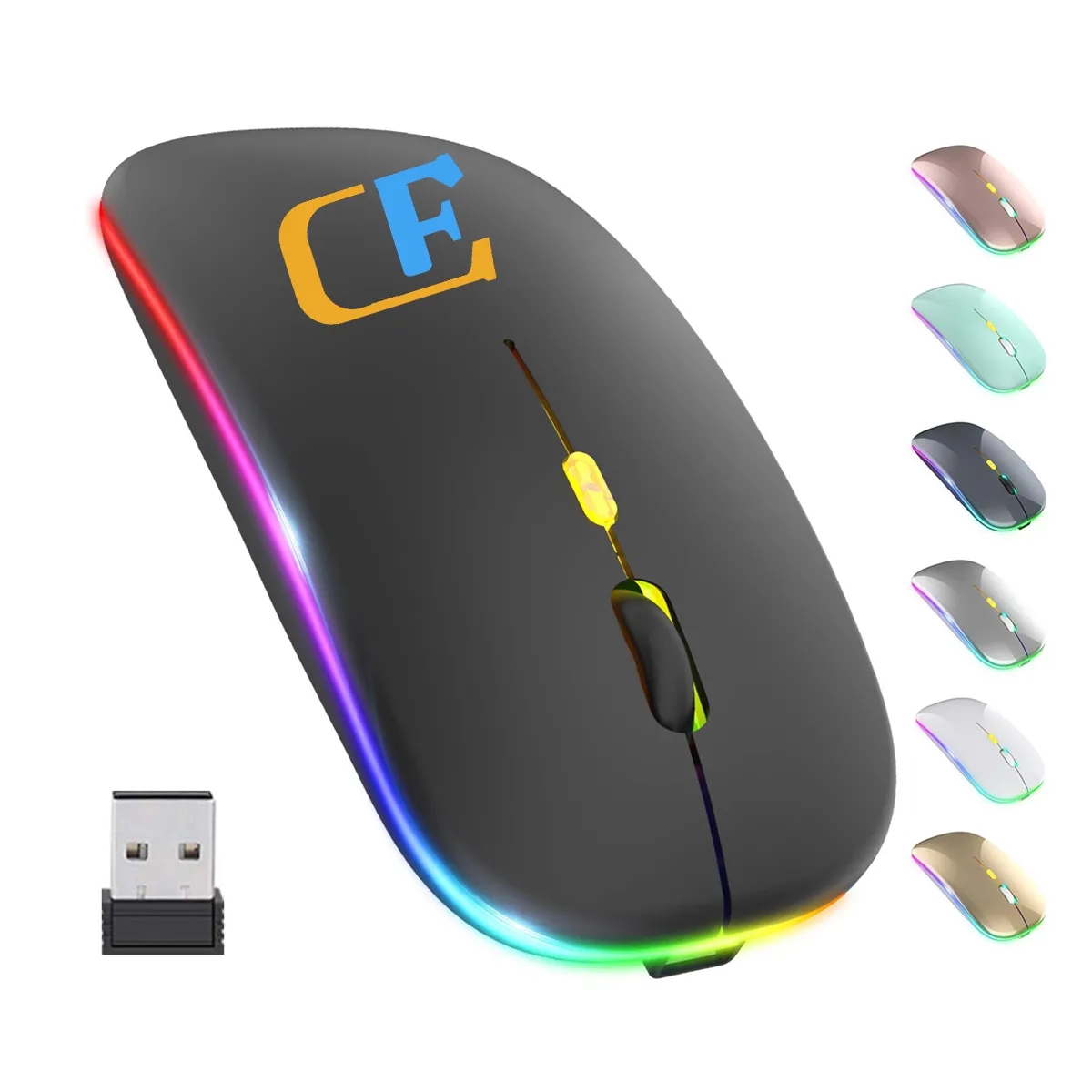 Slim LED Rechargeable Wireless Mouse with USB Receiver 4