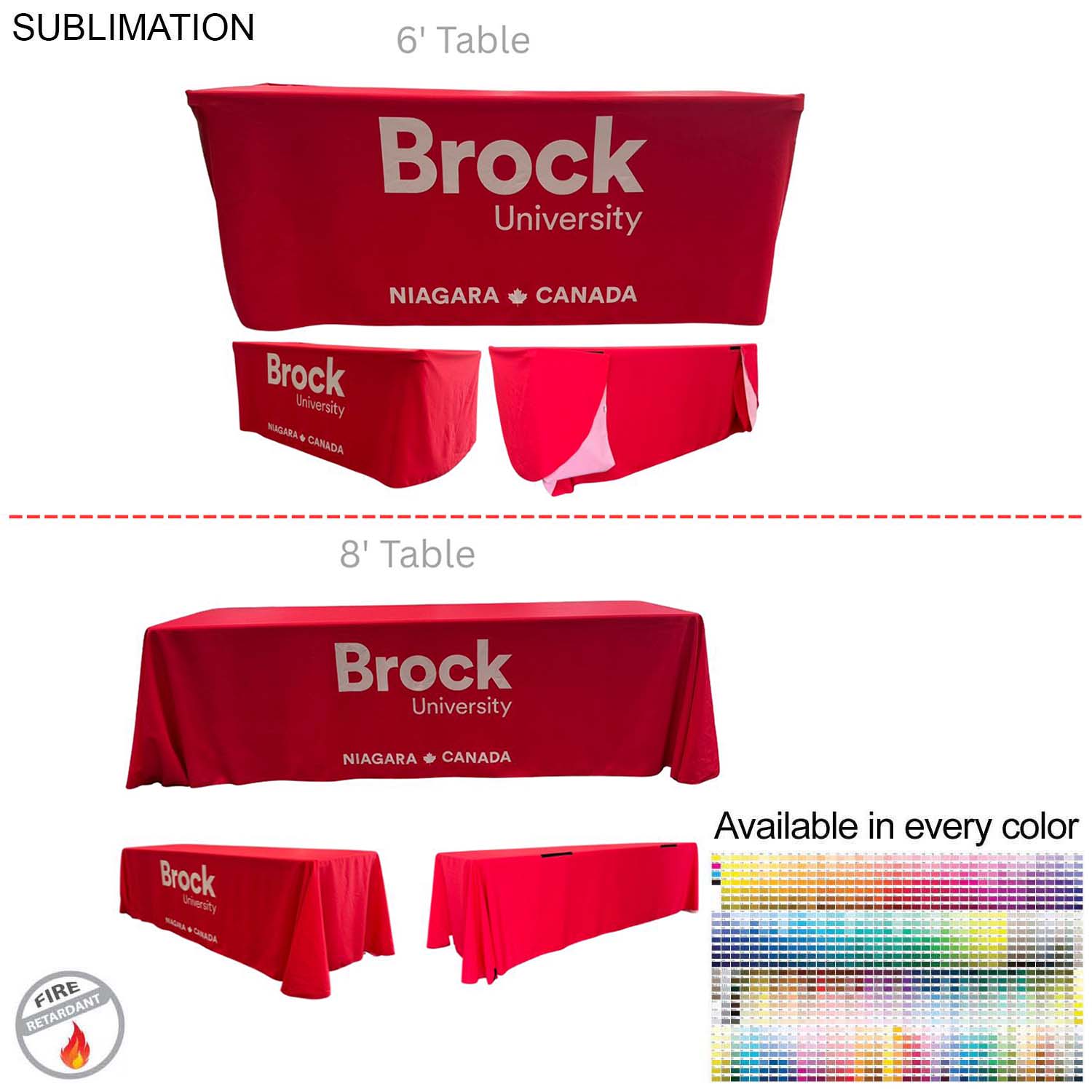 Sublimated Convertible Table Cloth, Converts from 8' to 6', Drape style, 4 sided, Closed back 5