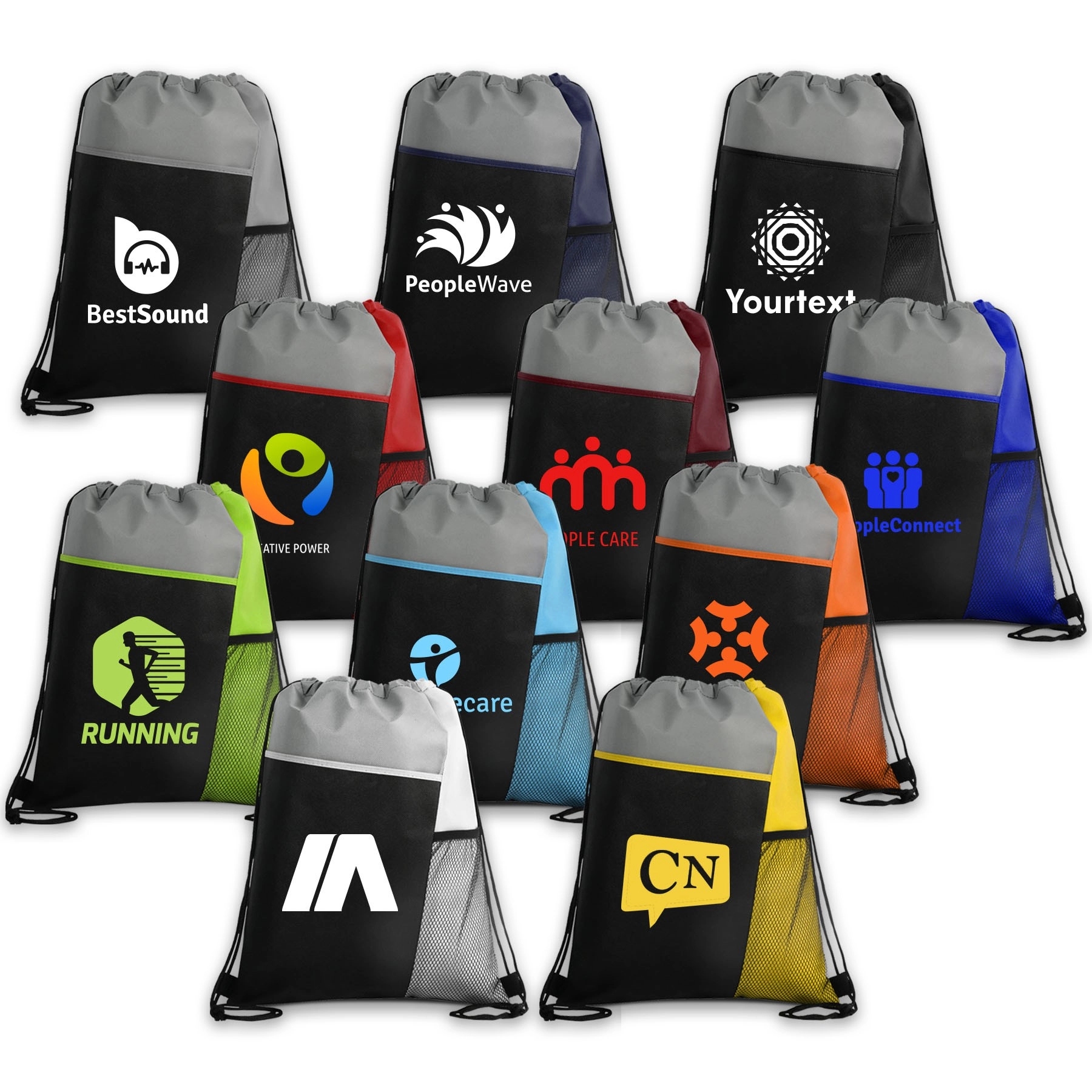 Tri-colored Mesh Pocket Drawstring Backpacks 5