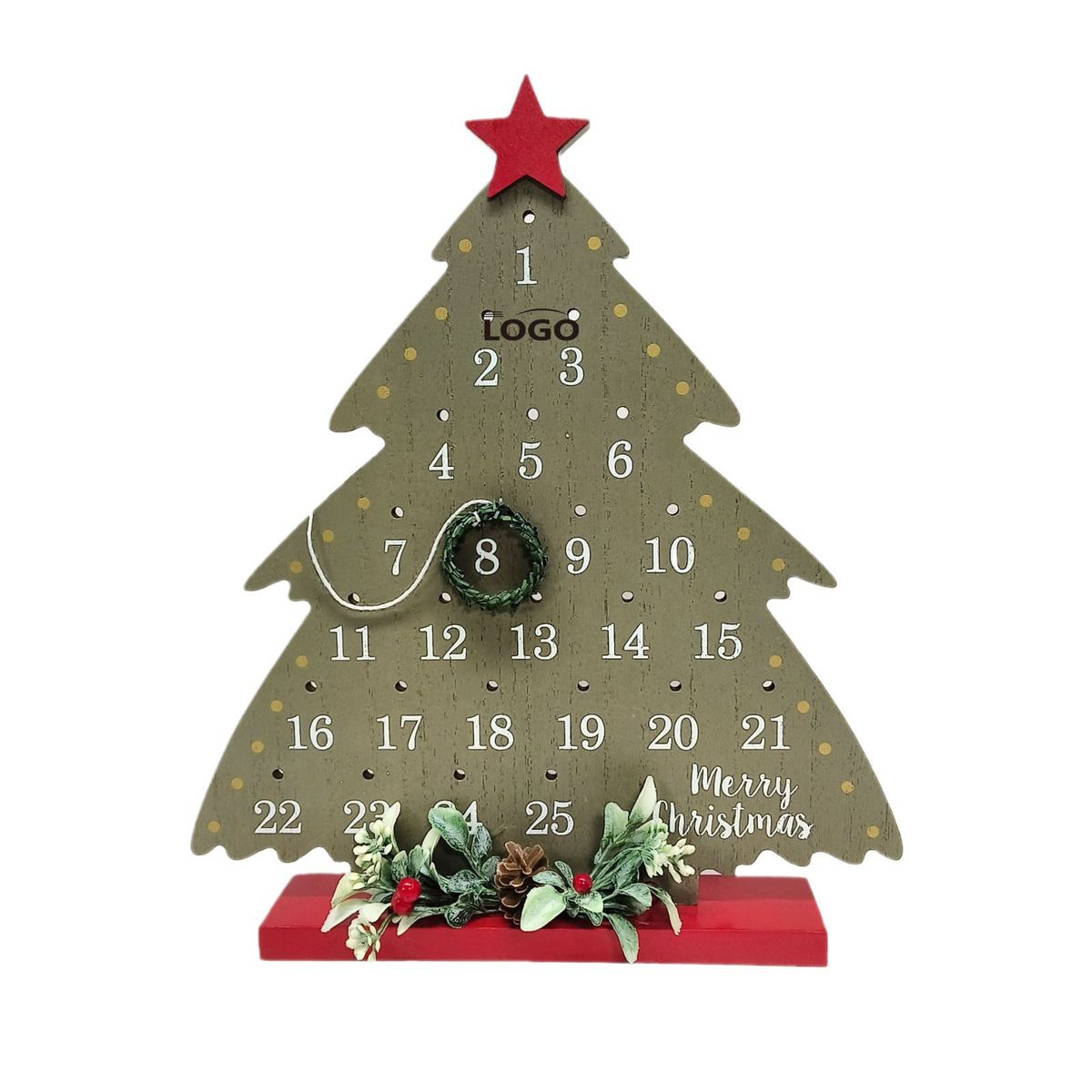 Wooden Christmas Tree Advent Calendar with Wreath Marker 1