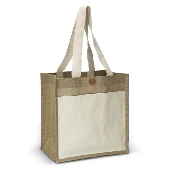 Canvas Jute Bag with Button, custom tote bag with logo imprint 4