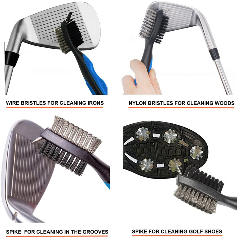 Golf Club Brush Groove Cleaner w/Retractable Zip-line and Aluminum Carabiner Cleaning Tools 2