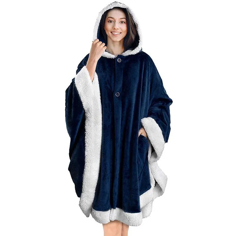 Poncho Hooded Blanket Wrap With Pockets Sherpa Fleece 5