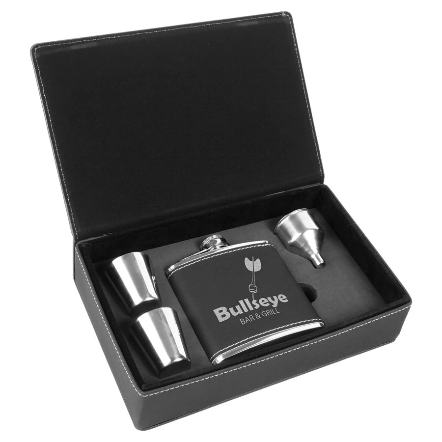 6 Oz. Light Brown Laserable Leatherette Flask Gift Set 5