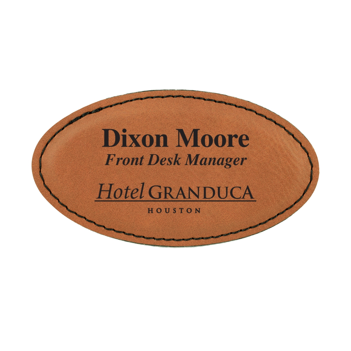 Laser Engraved Stitched Leatherette Badge w/ Magnetic Back (1.75"X3.25") Oval 3