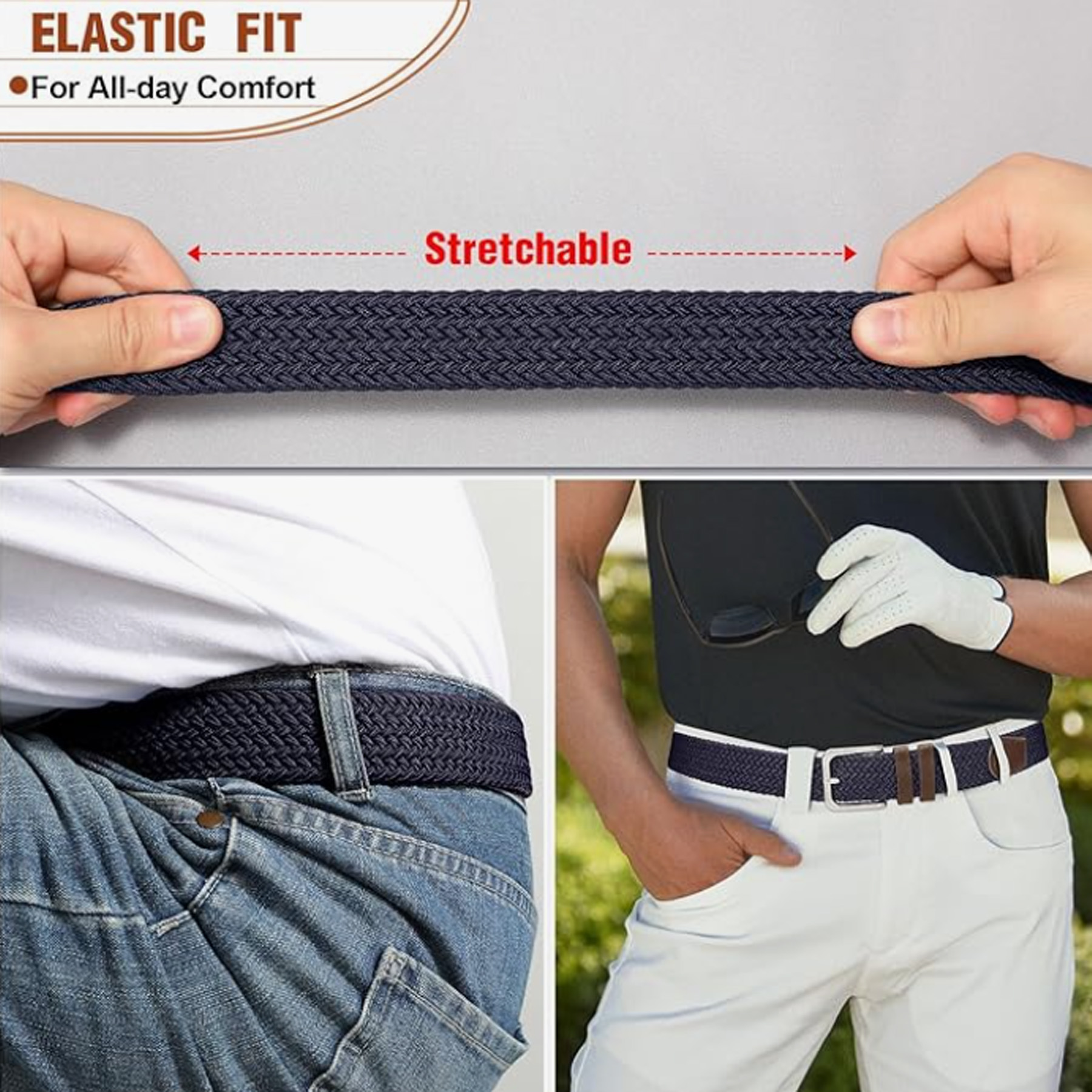 Men's Woven Braided Stretch Web Golf Belt 3