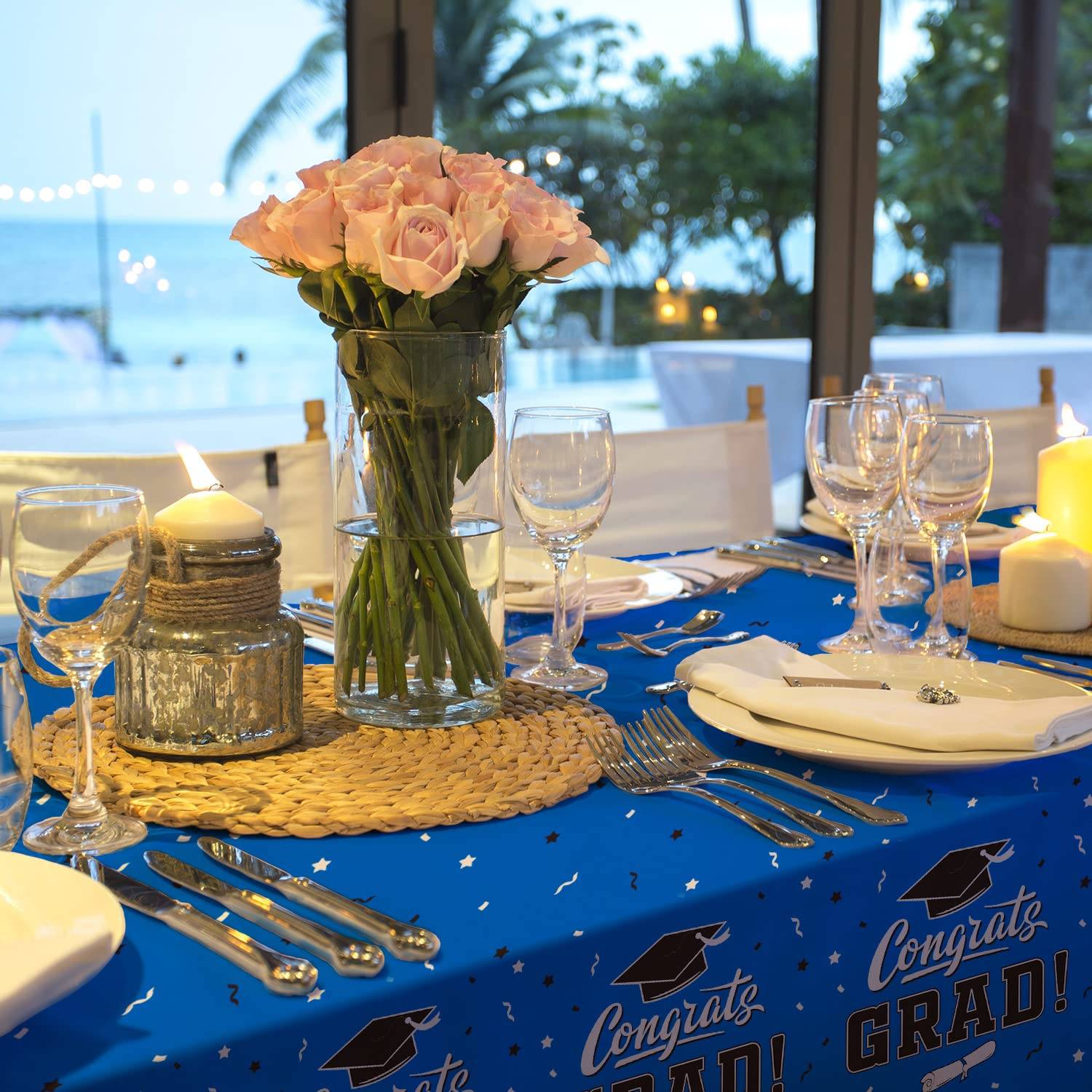 Blue-Themed Graduation Party Plastic Tablecloth 2