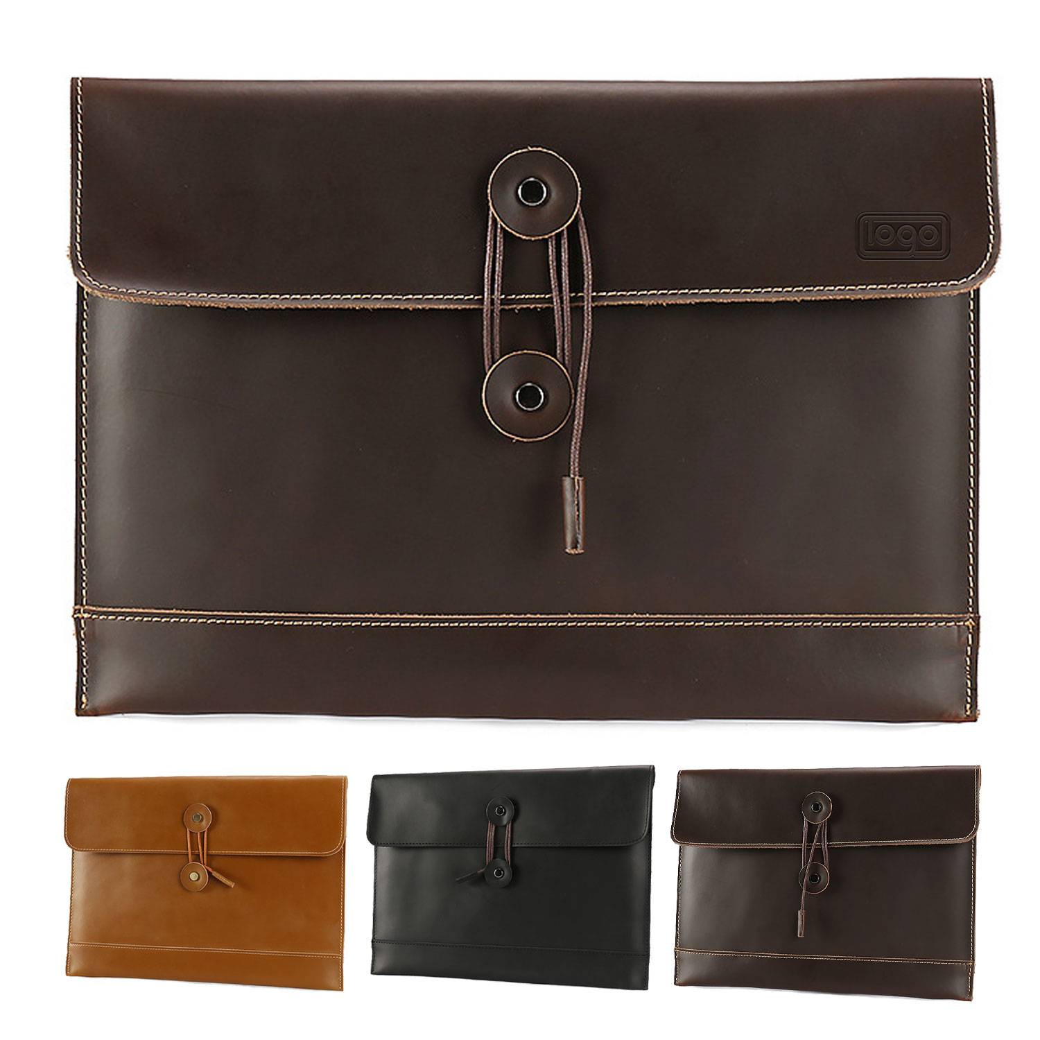 13 Inch String Tie Closure Cowhide Leather Document Bag 3