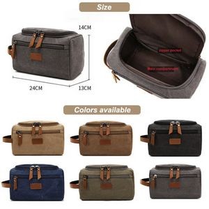 Canvas Leather Cosmetic Makeup Travel Toiletry Bag 1