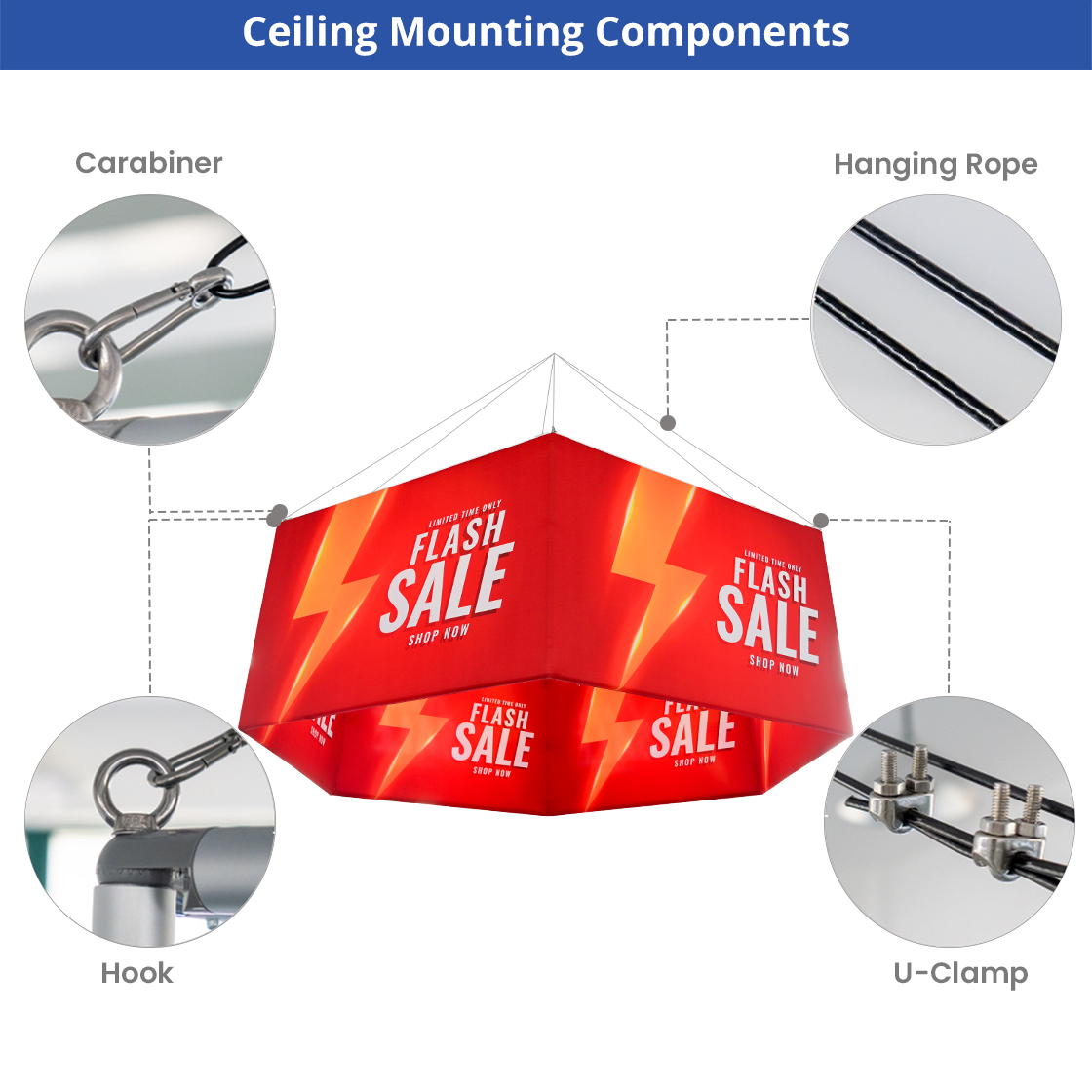 Skytube Hexagon Hanging Sign (10' x 5') Single Sided - Graphic & Hardware Combo 2