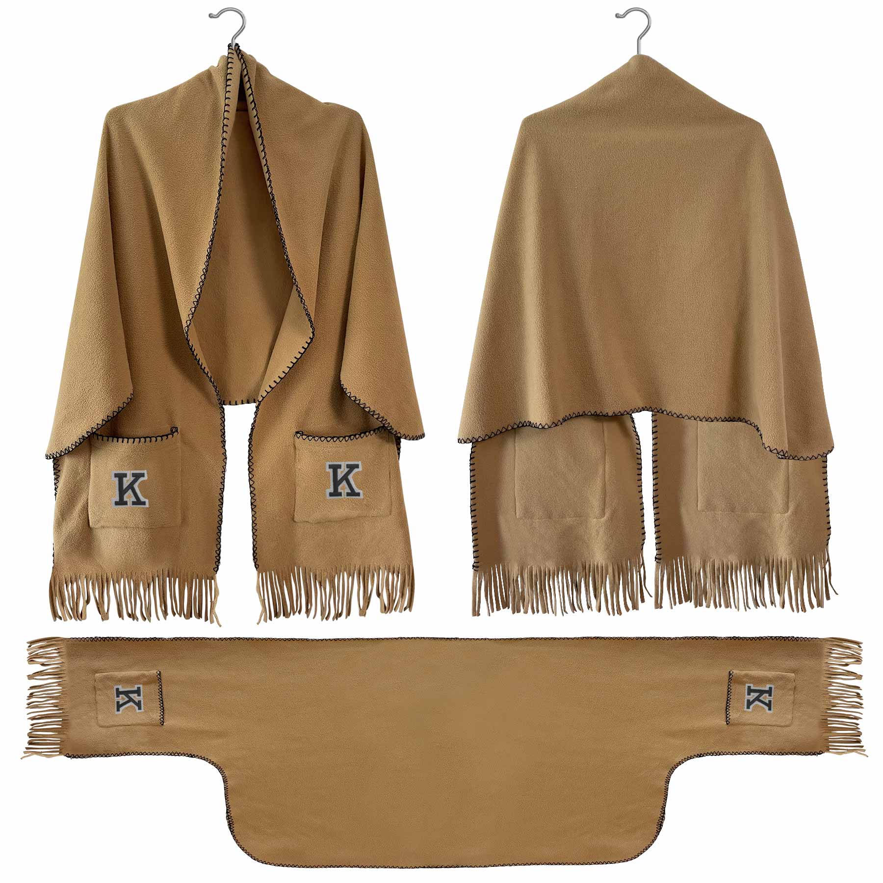 Winter Open Front Poncho Cape Scarf with Pocket 2