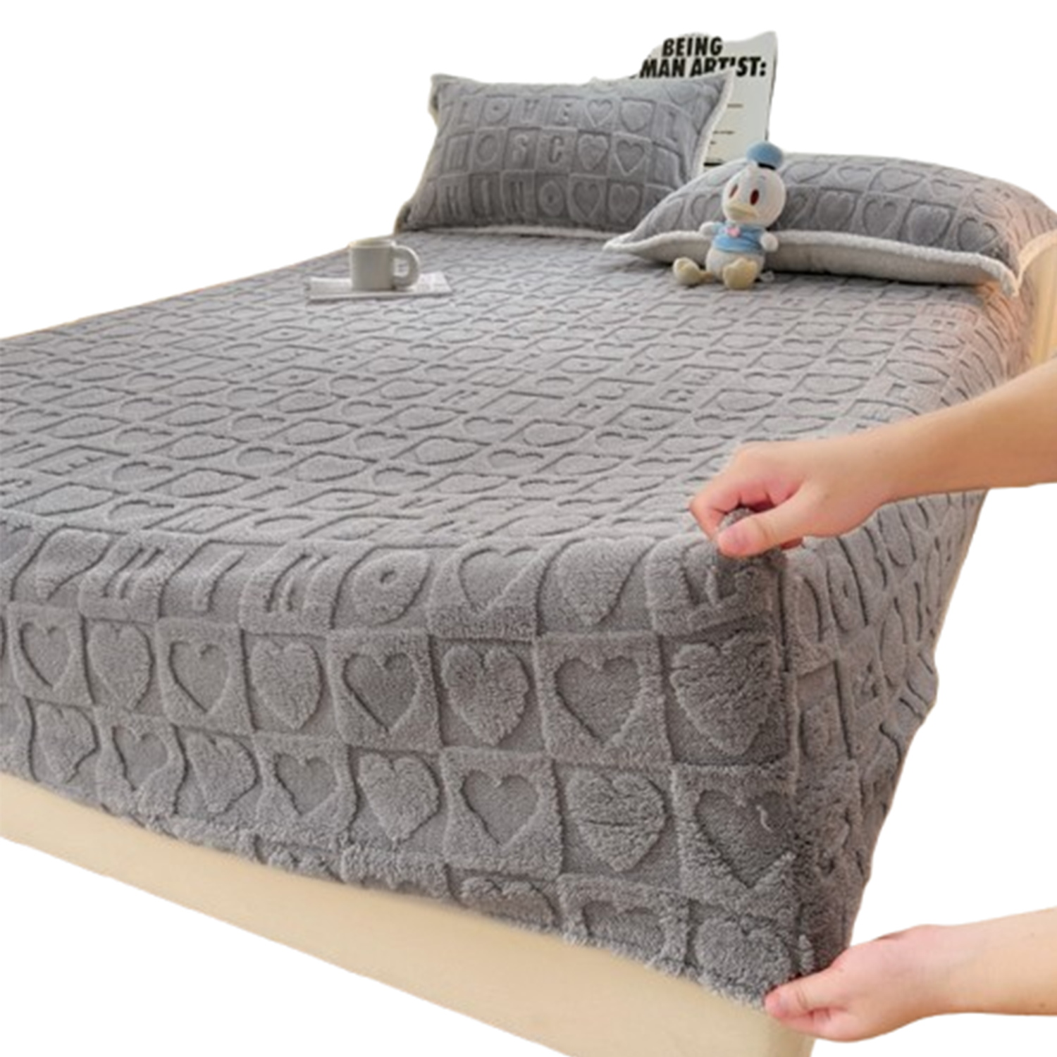 3 Piece Washable Velvet Fitted Bed Set 4