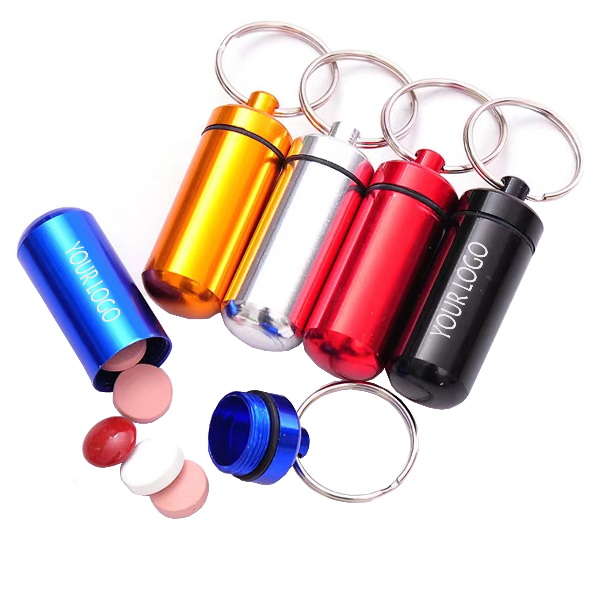 Aluminum Mini Pill Bottle with Keychain MOQ 100pcs 2