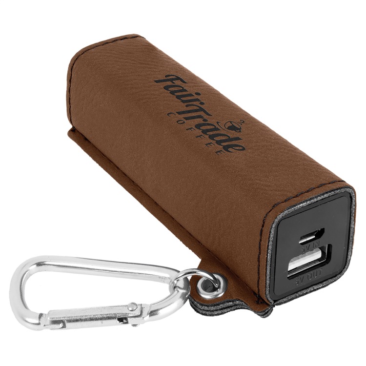 Dark Brown Leatherette 2200 mAh Power Bank with USB Cord 2