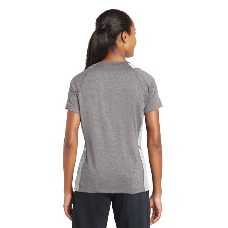 Sport-Tek Women's Heather Colorblock Contender V-Neck Tee. 38