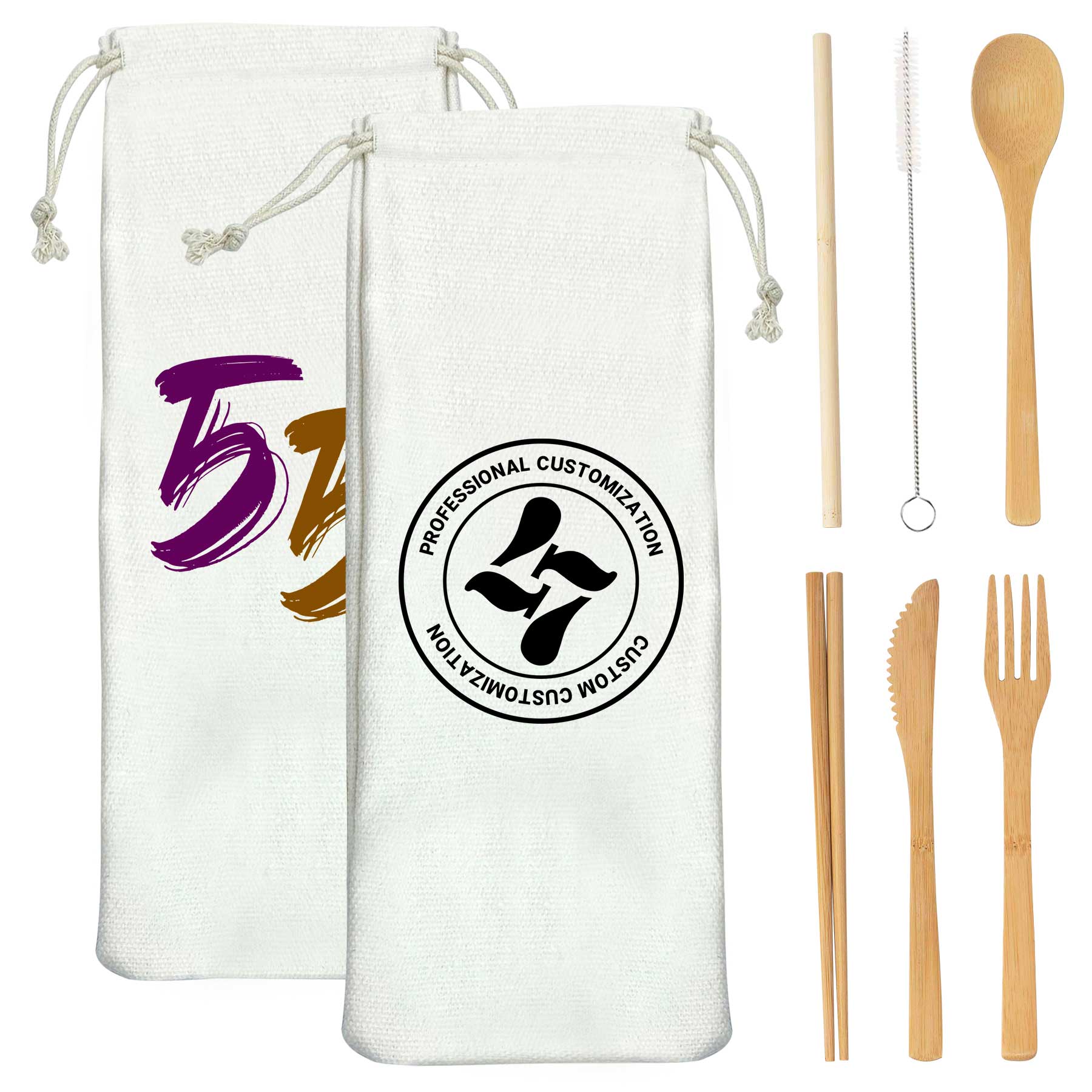 Bamboo Cutlery Set With Cloth Bag 1