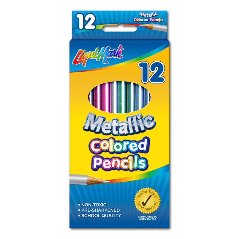 Set of 12 Metallic Colored Pencils 7" Pre-Sharpened