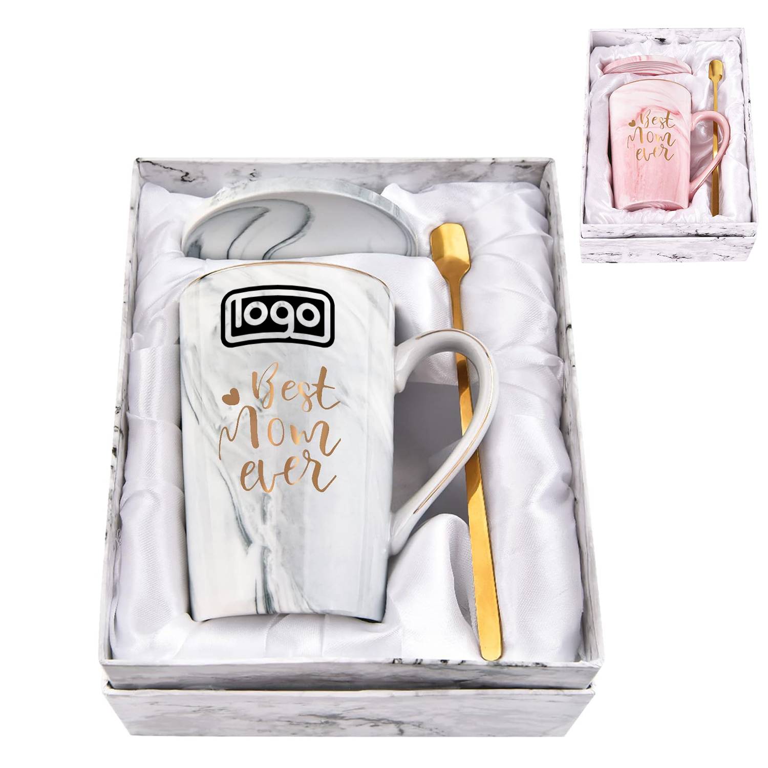 14oz Bone China Mug Set w/ Spoon 2