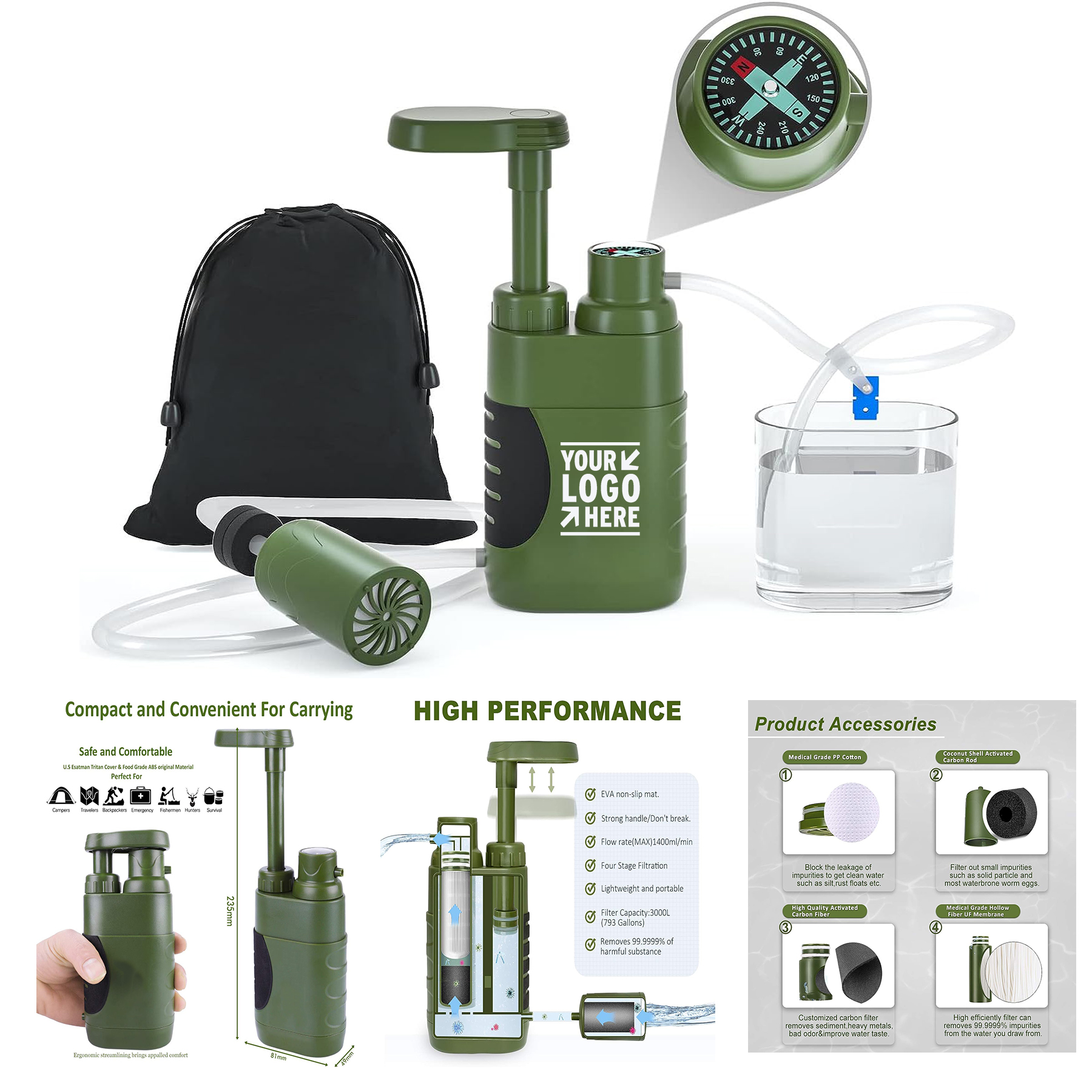 Portable 4 Filter Stages Replaceable Carbon 0.01 Micron Water Purifier Pump 2