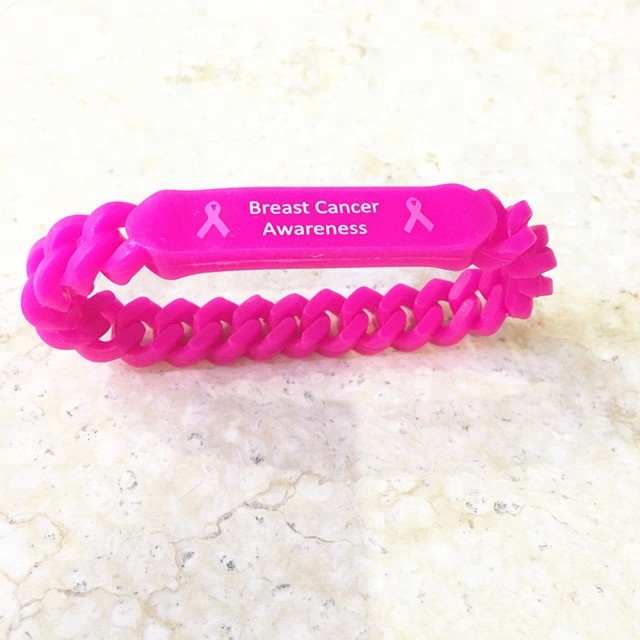 Breast Cancer Awareness Chain Link Silicone Wristbands 1