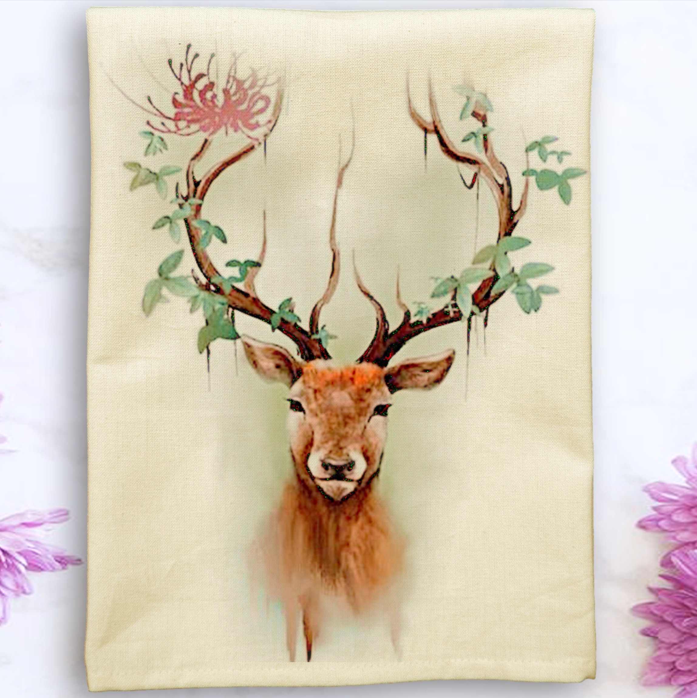Cream Solid Plain Weave Kitchen Towel with Custom Print 2