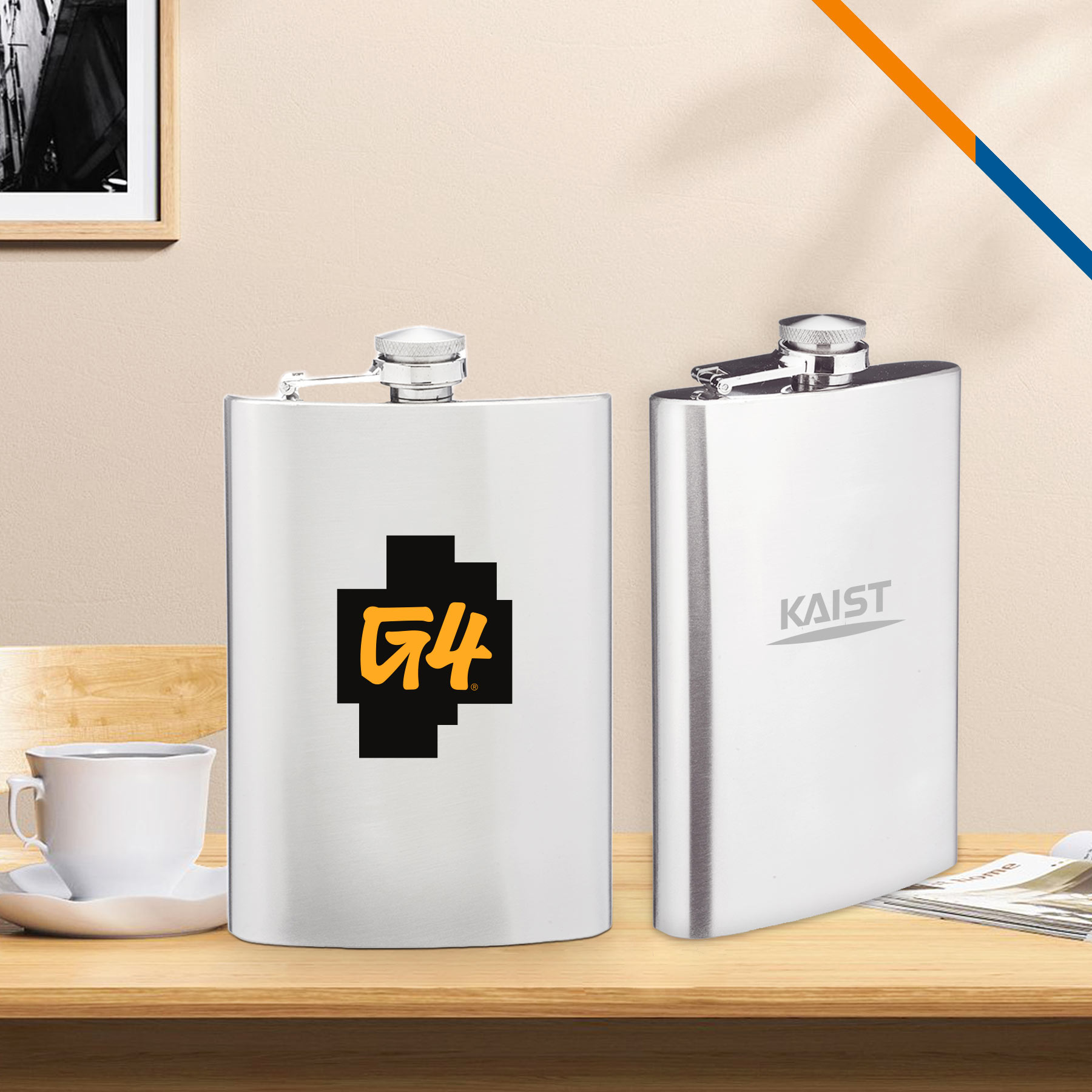 Romia Stainless Steel Hip Flask - 9 OZ., custom water bottle with logo imprint 3