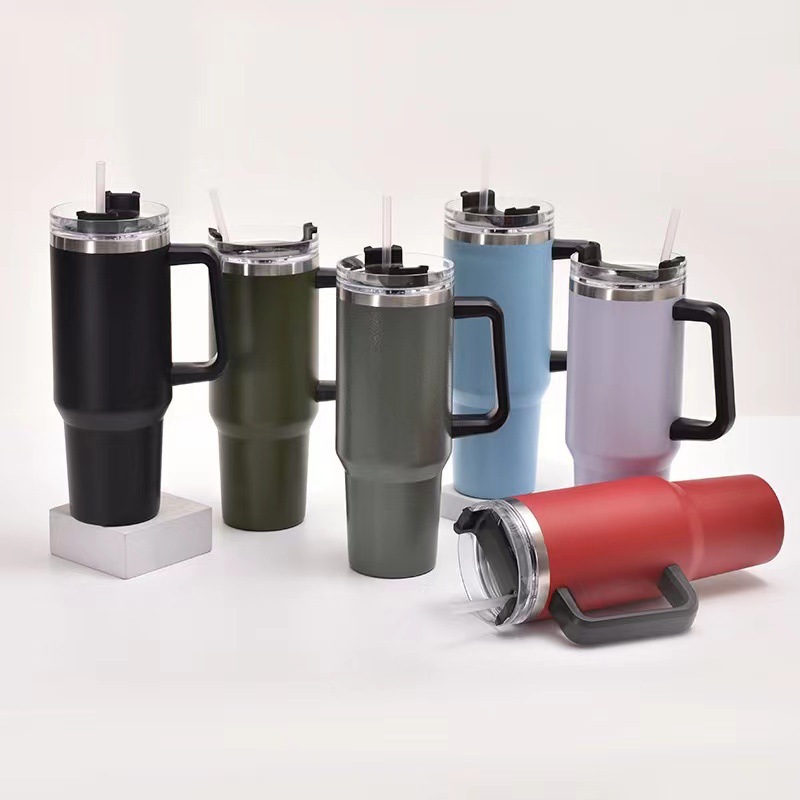 40 oz Vacuum Stainless Steel Tumbler W/ Handle & Straw 17
