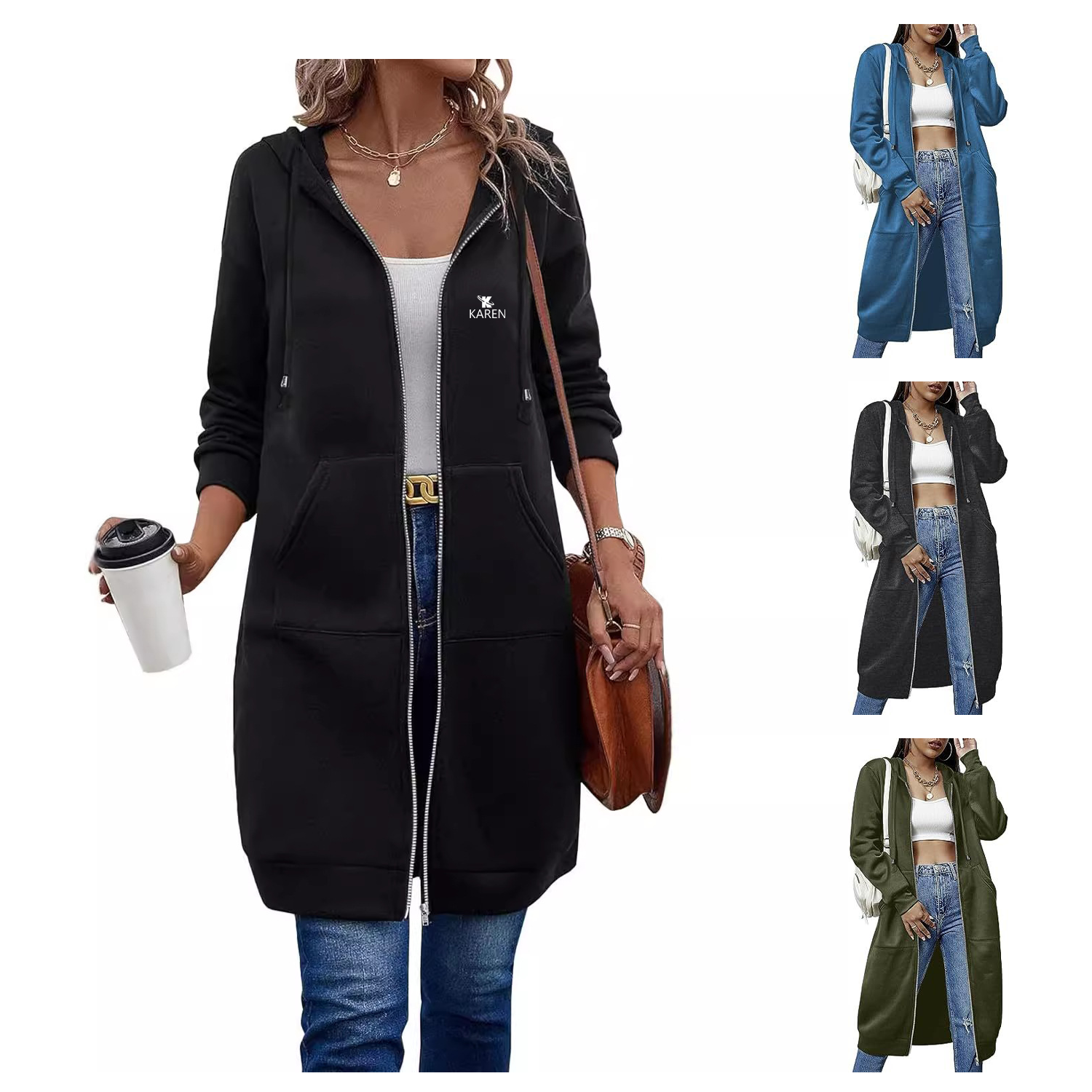 Women Casual Zip up Fleece Hoodies 2